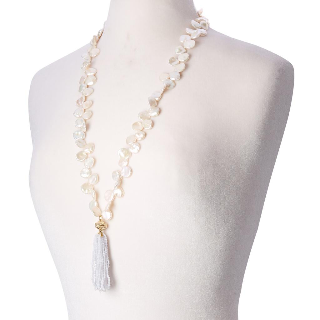 Round Cut Faceted Chalcedony 26 Strand Necklace Tassel For Sale