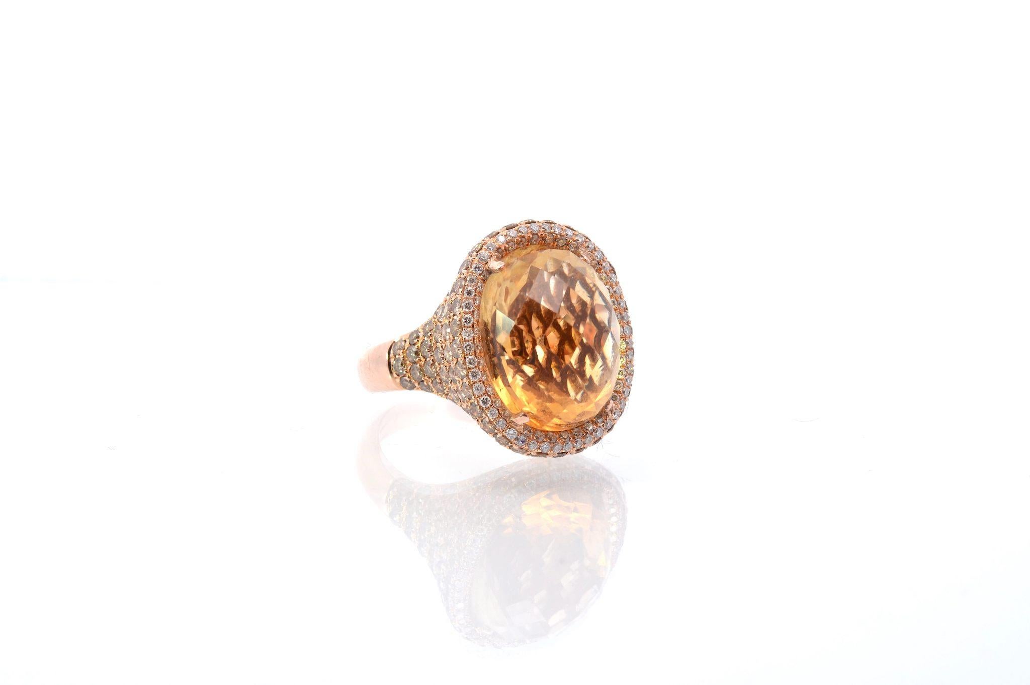 Cabochon Faceted citrine cabochon and brown diamond ring