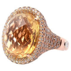Faceted citrine cabochon and brown diamond ring