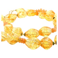 Faceted Citrine, Fire Opal and Chrome Diopside Beaded Necklace with Gold Accents