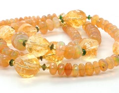 Faceted Citrine, Fire Opal and Chrome Diopside Beaded Necklace with Gold Accents