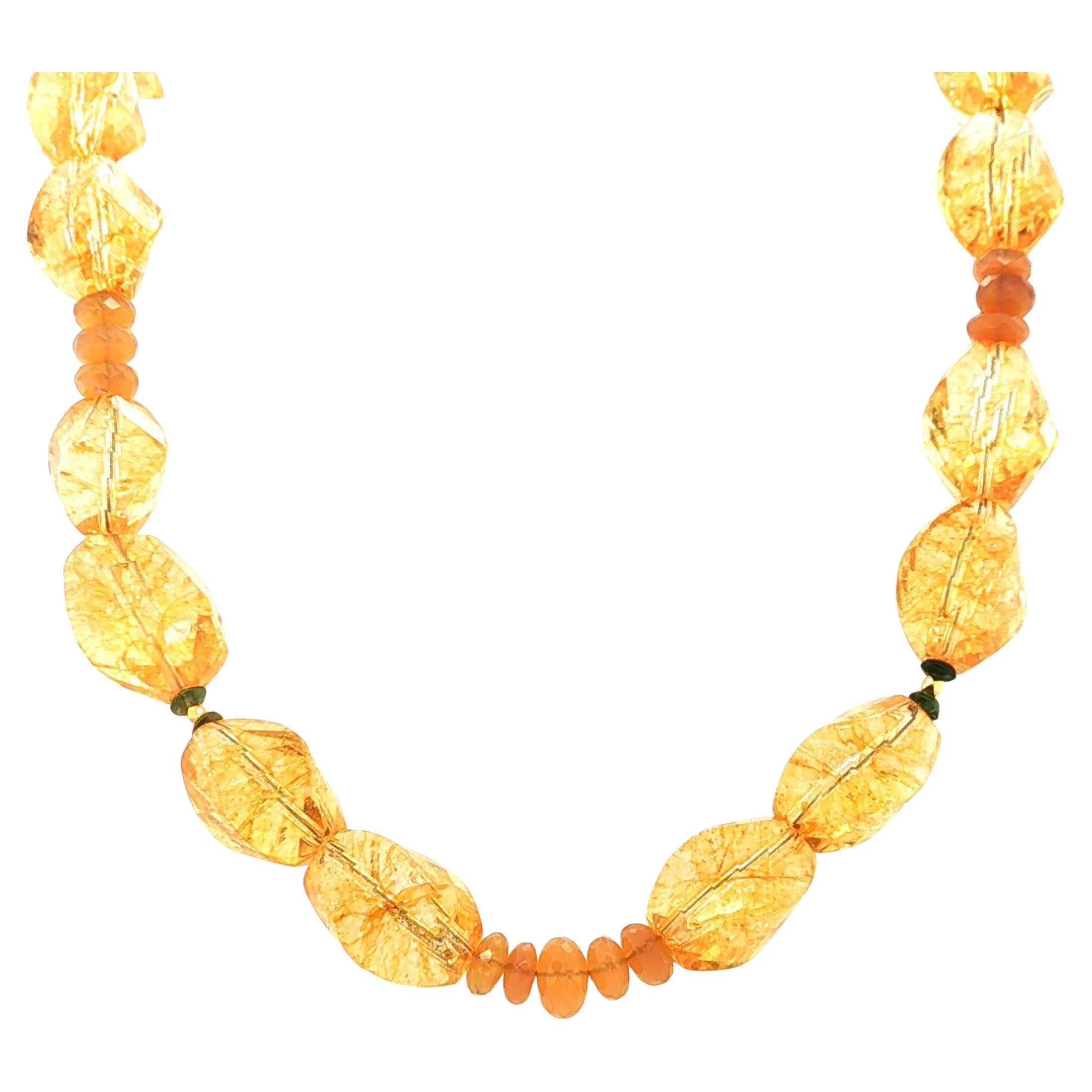 Collier de perles de citrine, d'opale de feu et de diopside chromé avec accents d'or