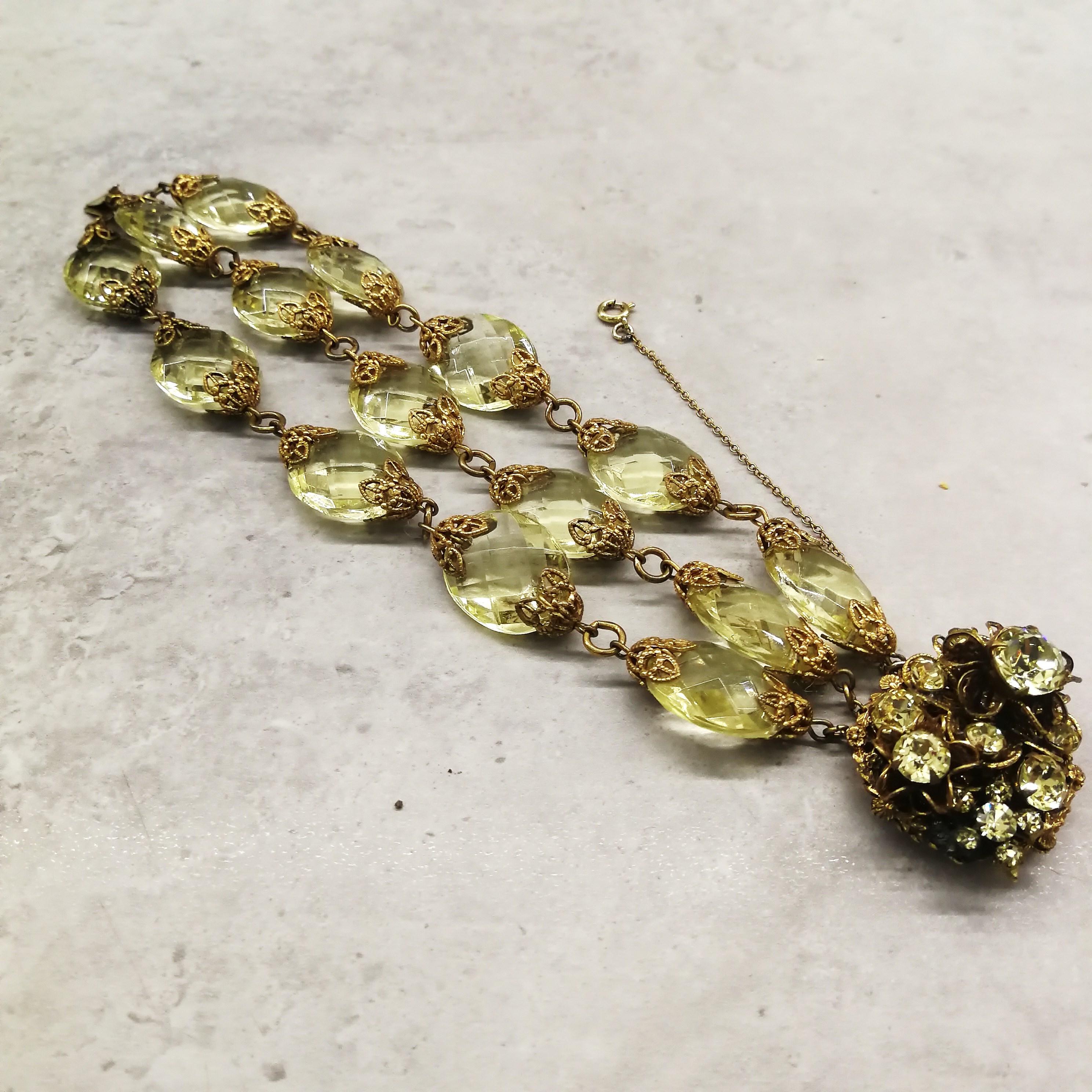 Faceted citrine glass and gilded metal parure, Miriam Haskell, 1960s 7