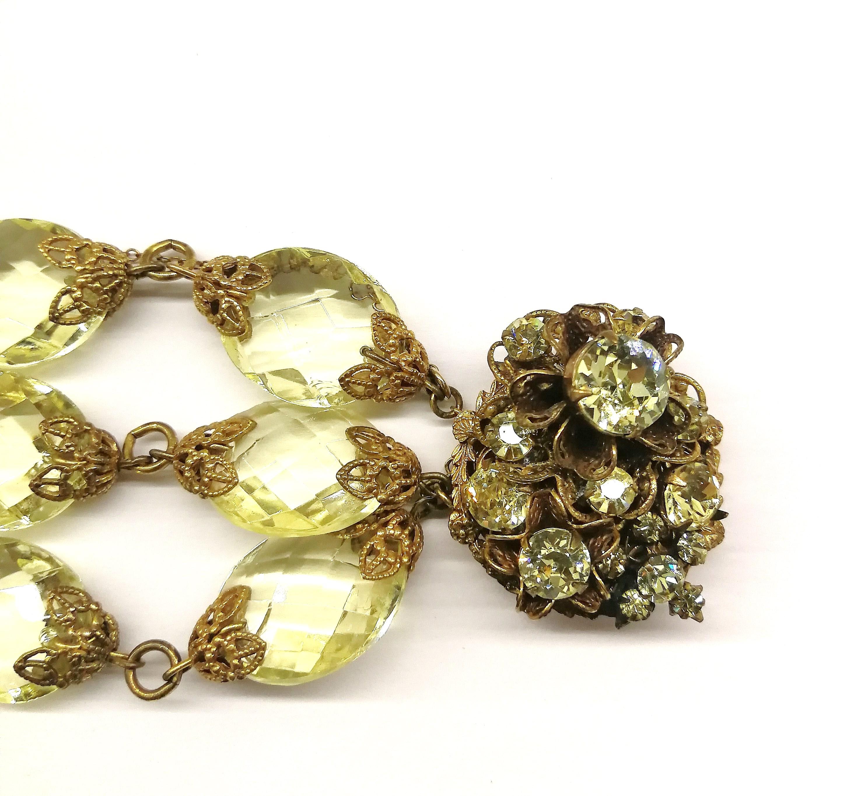 Faceted citrine glass and gilded metal parure, Miriam Haskell, 1960s 8