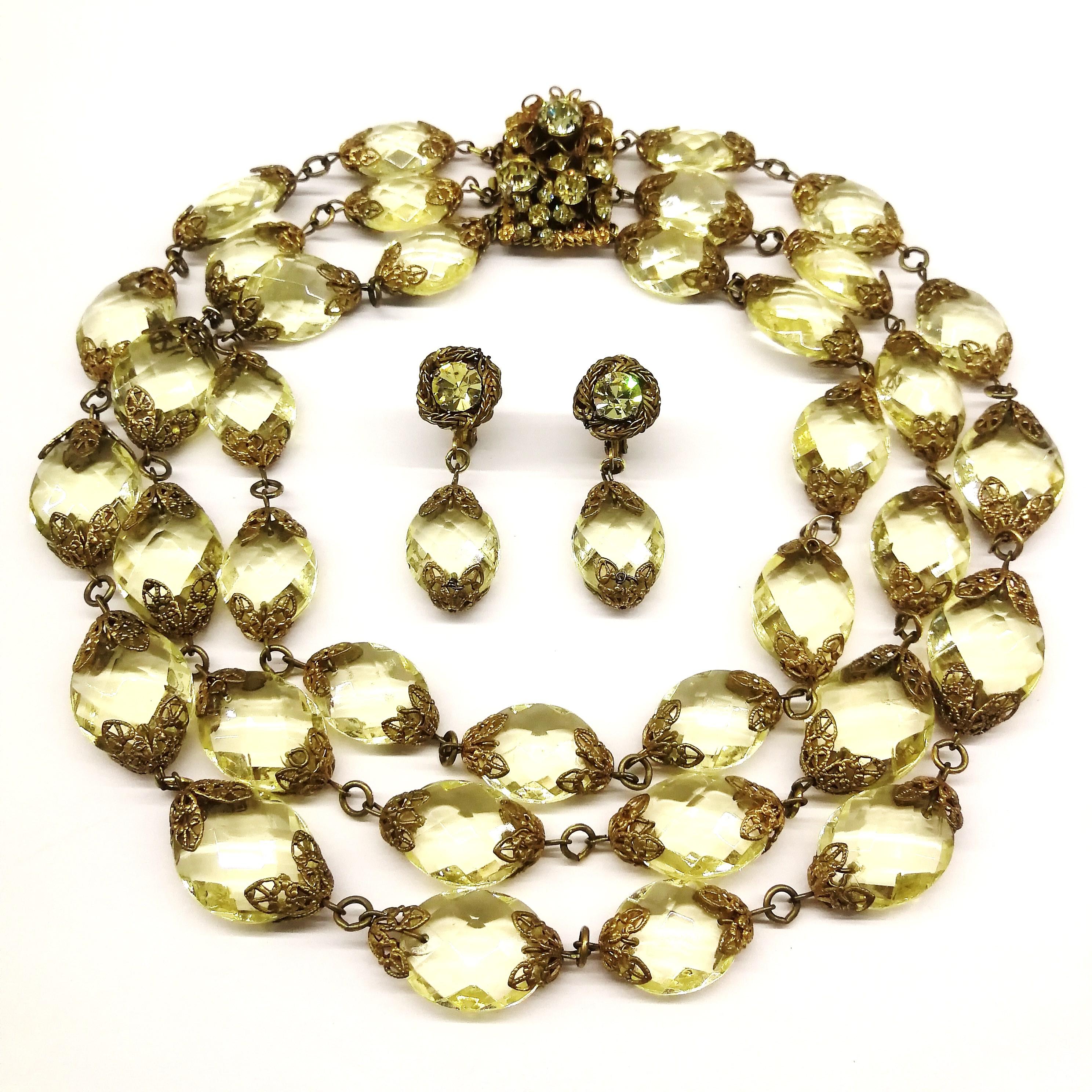 Women's Faceted citrine glass and gilded metal parure, Miriam Haskell, 1960s