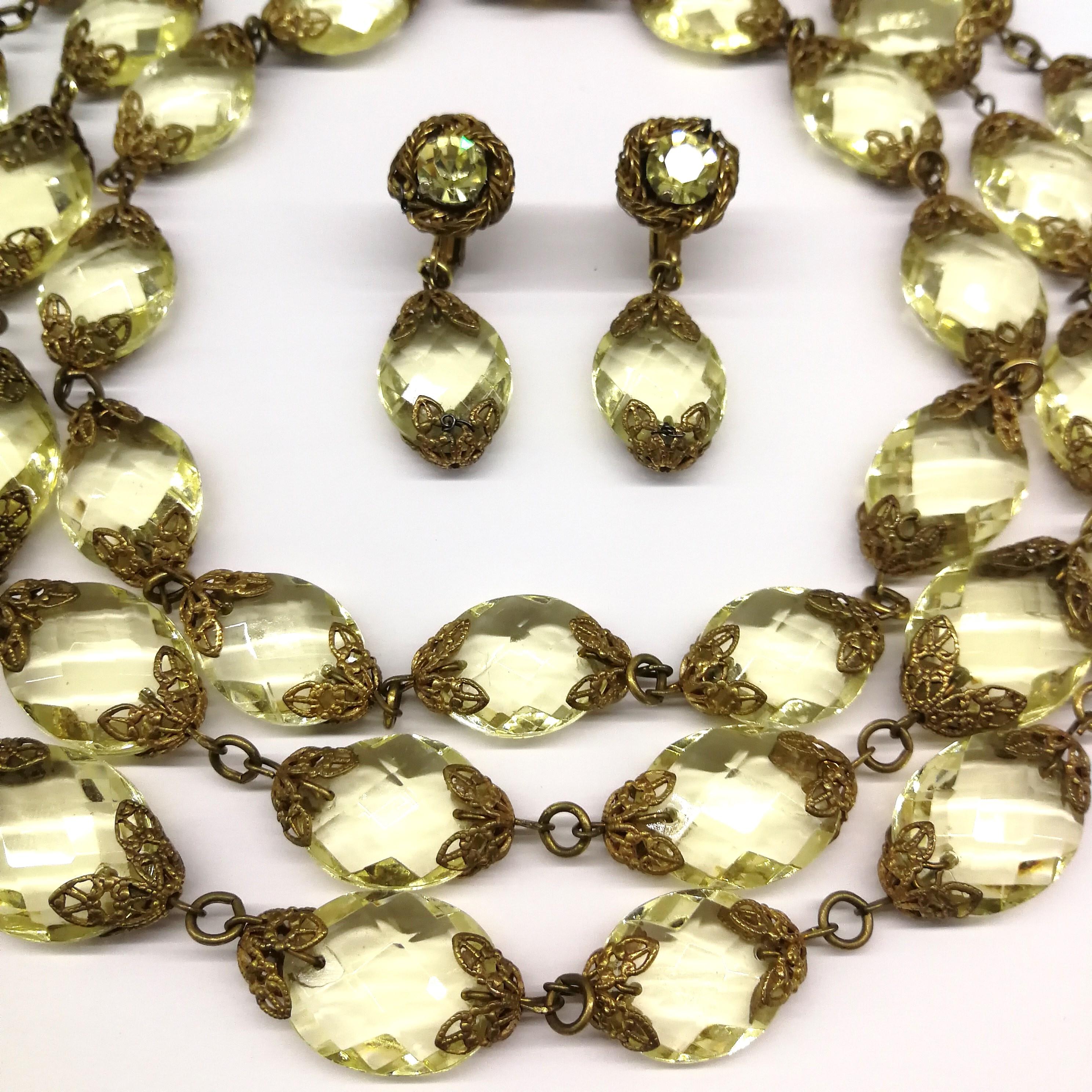 Faceted citrine glass and gilded metal parure, Miriam Haskell, 1960s 2