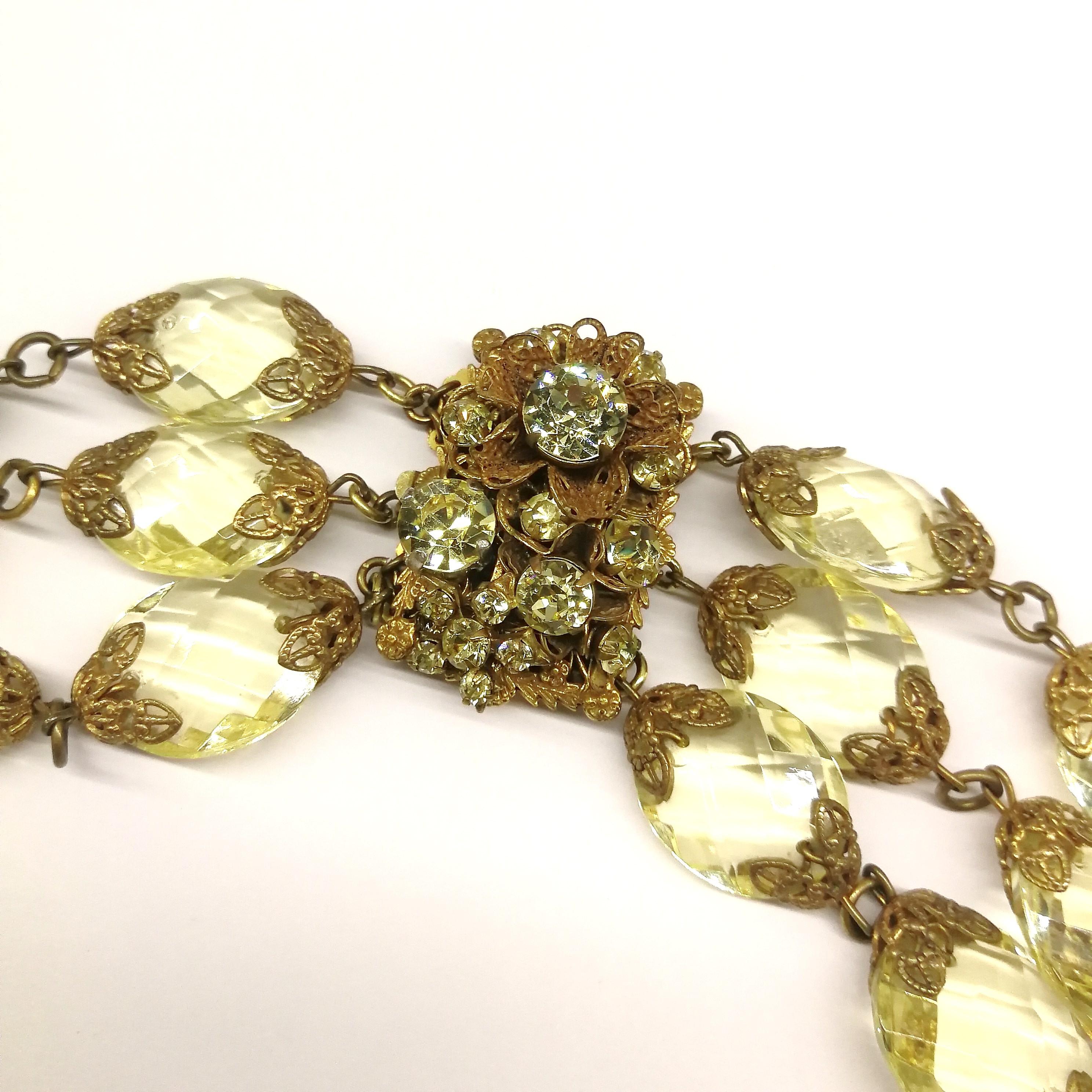 Faceted citrine glass and gilded metal parure, Miriam Haskell, 1960s 3
