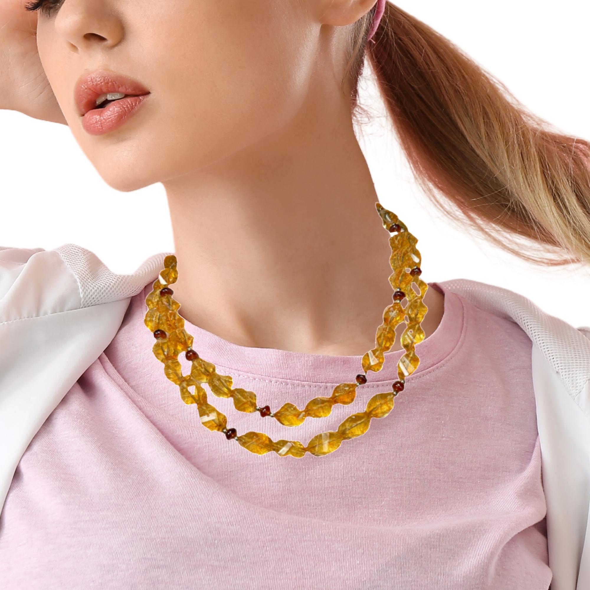Faceted Citrine Nugget Beaded Necklace with Garnets and Yellow Gold 4