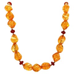 Faceted Citrine Nugget Beaded Necklace with Garnets and Yellow Gold