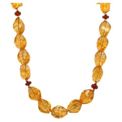 Faceted Citrine Nugget Beaded Necklace with Garnets and Yellow Gold