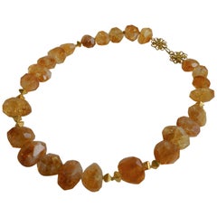 Faceted Citrine Nuggets 18k Gold Beads & Clasp (Not Plated) Gemstome Necklace