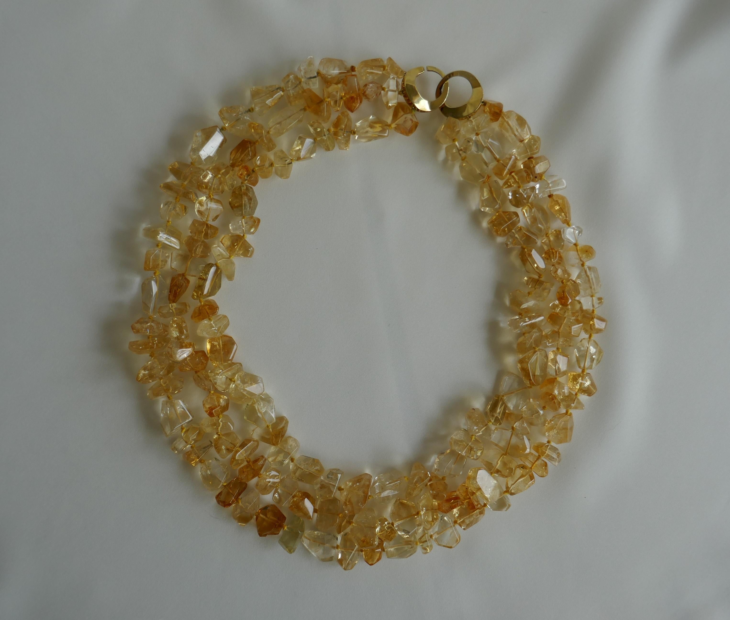 Faceted Citrine Nuggets 925 Vermeil Multi Strand Graduated Gemstone Necklace In New Condition For Sale In Coral Gables, FL
