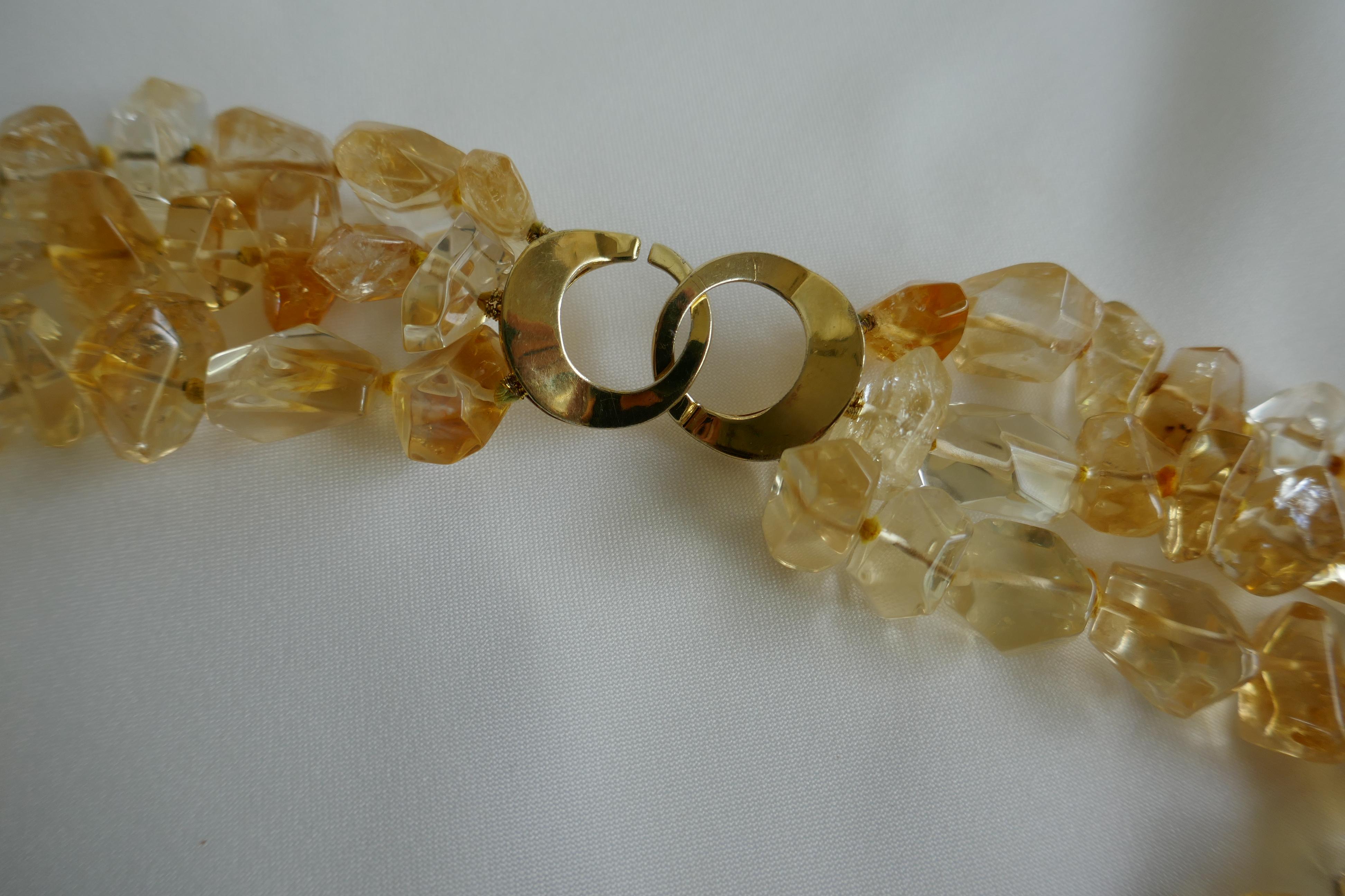 Faceted Citrine Nuggets 925 Vermeil Multi Strand Graduated Gemstone Necklace For Sale 2
