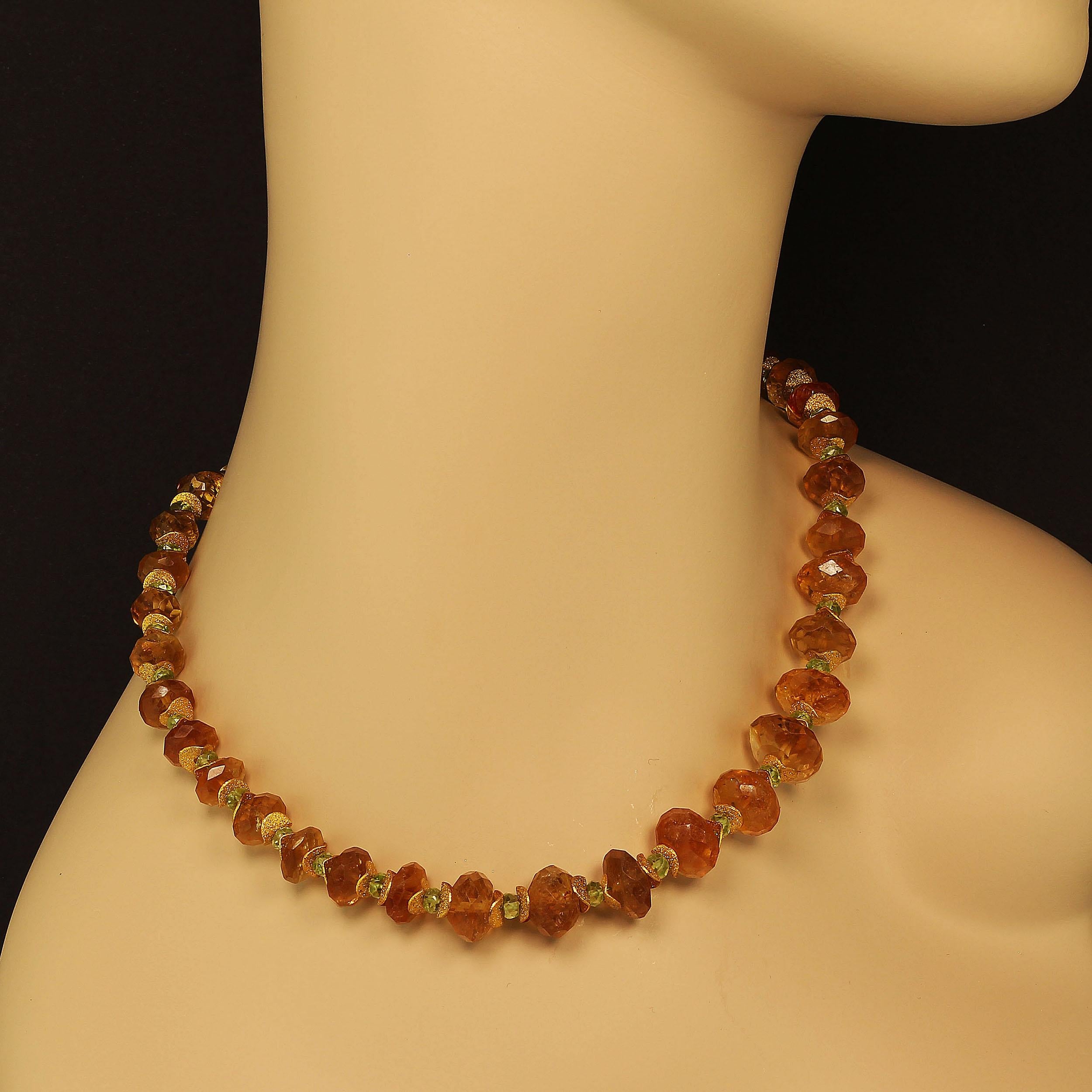 Bead AJD Faceted Citrine Rondelles with Peridot and Gold Necklace