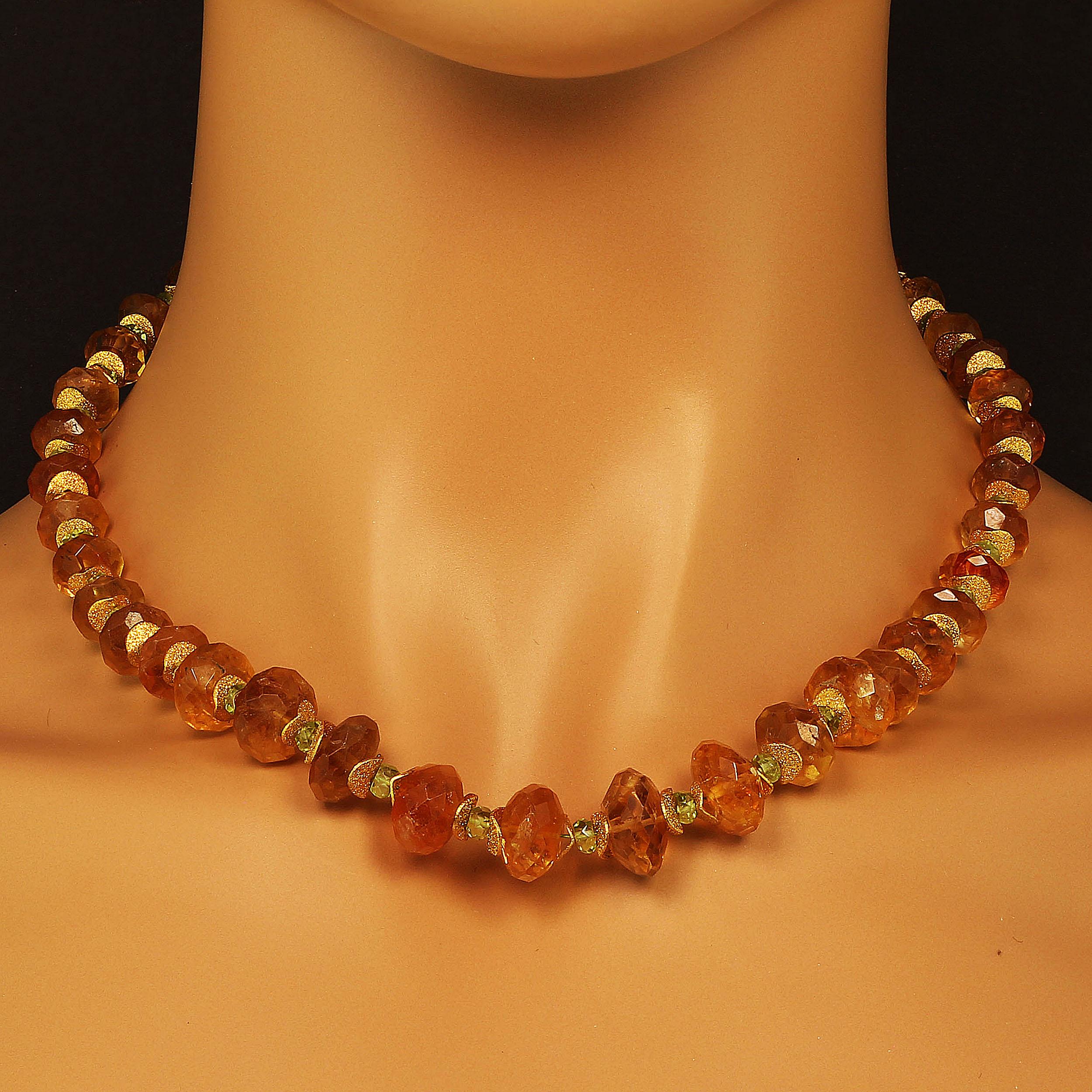 AJD Faceted Citrine Rondelles with Peridot and Gold Necklace In New Condition In Raleigh, NC