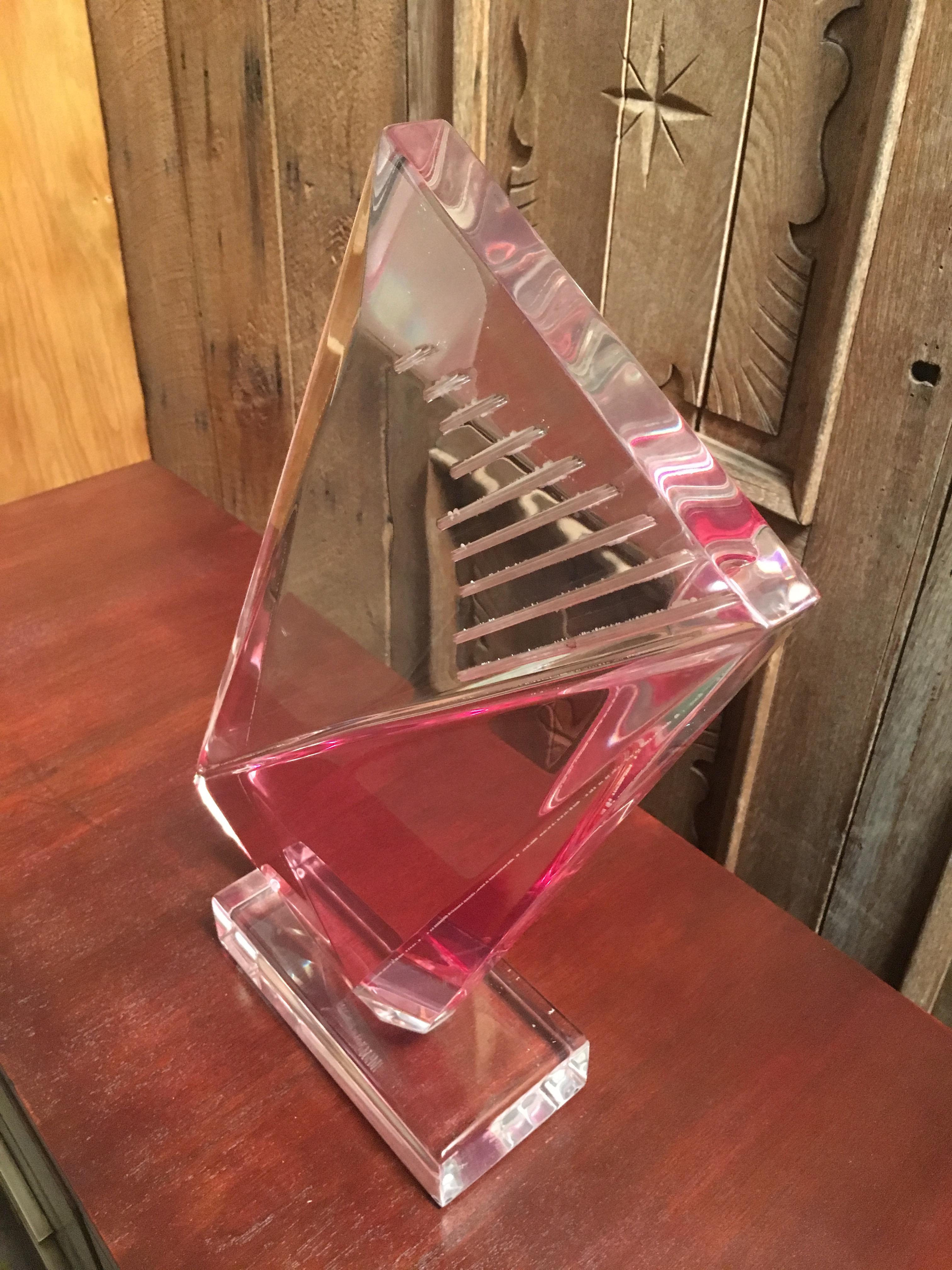 Modern Faceted Clear and Rose Lucite Sculpture by Shlomi Haziza