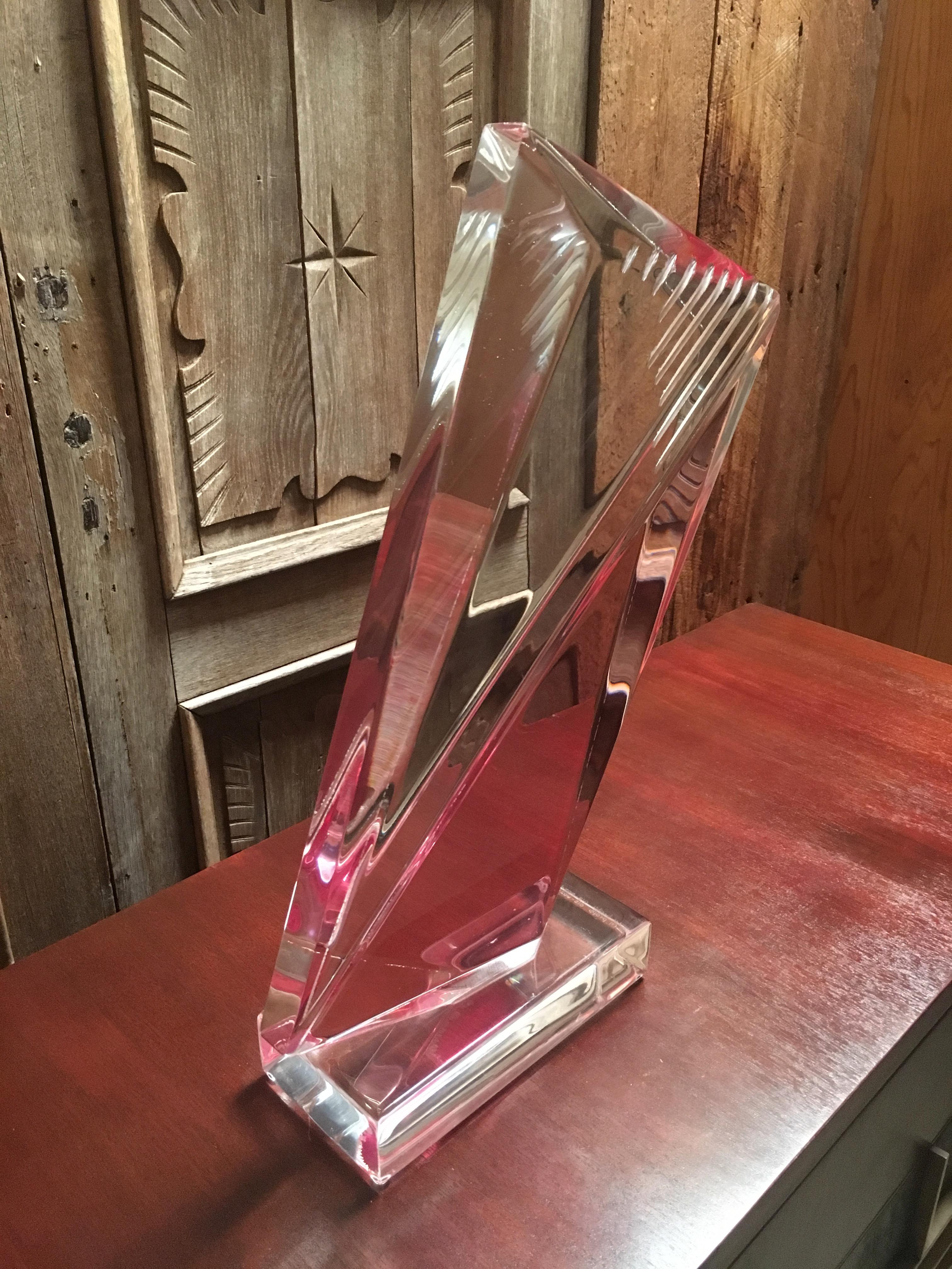 Faceted Clear and Rose Lucite Sculpture by Shlomi Haziza In Good Condition In Denton, TX