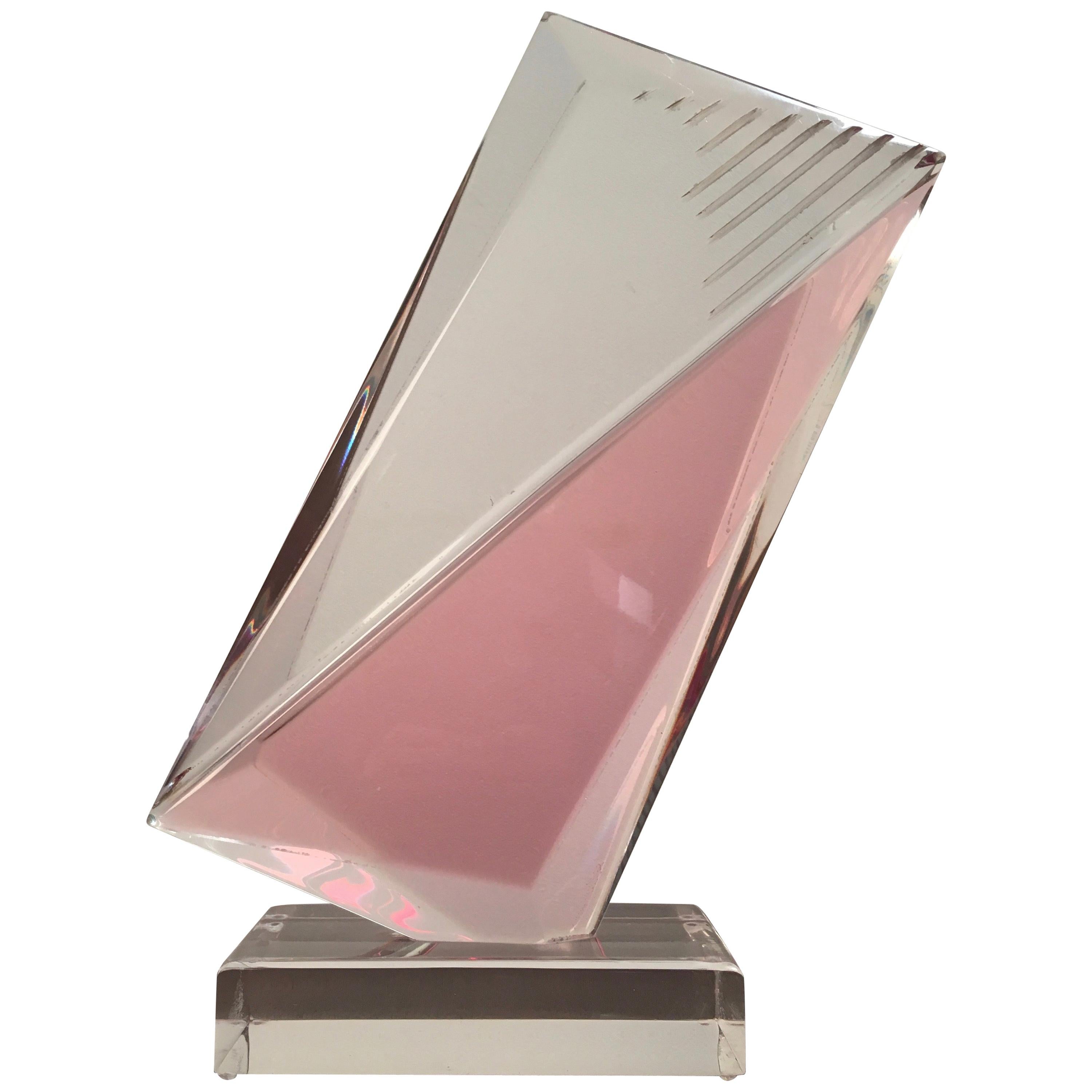 Faceted Clear and Rose Lucite Sculpture by Shlomi Haziza
