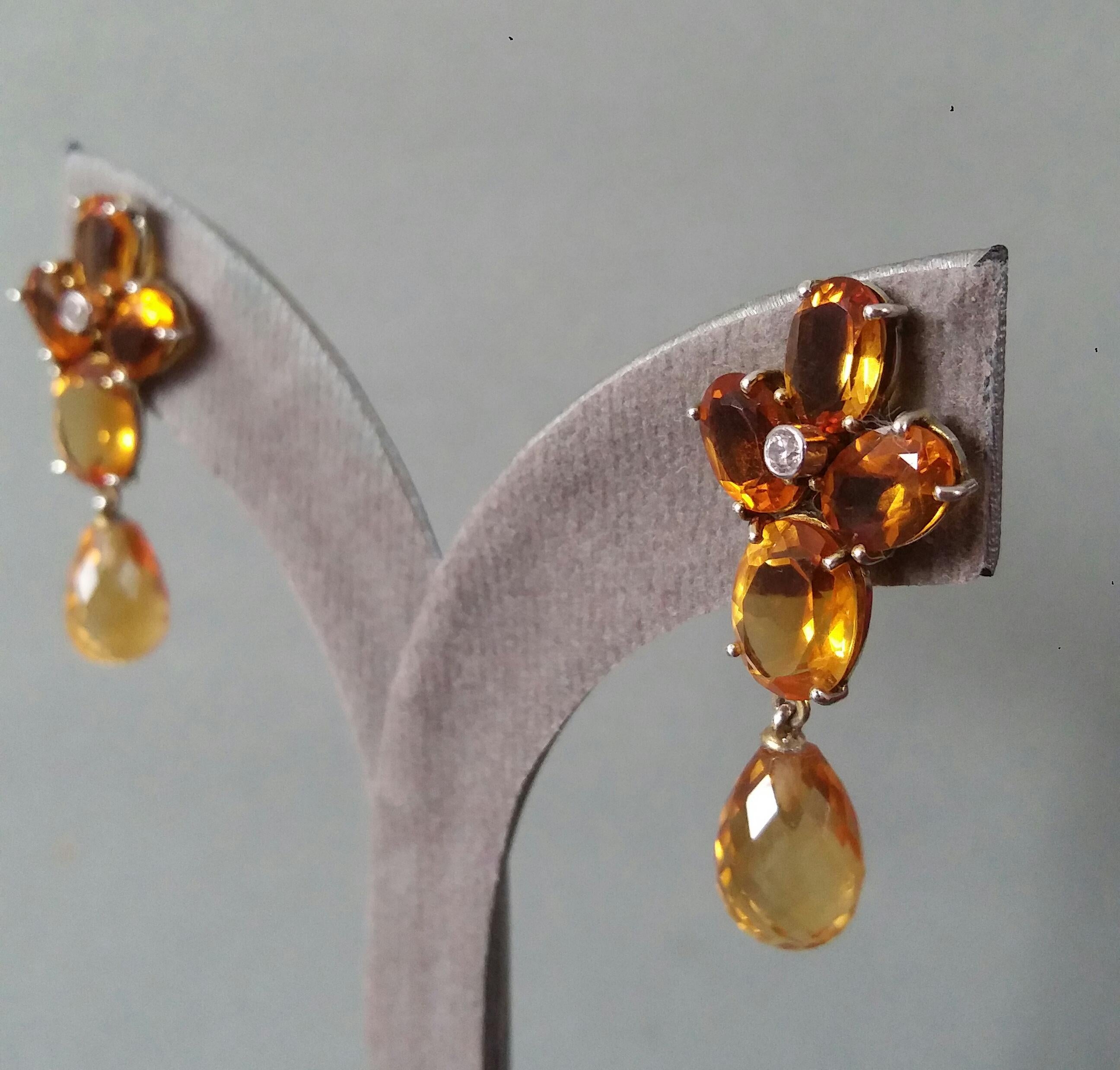 Faceted Cognac Citrines Gold Diamonds Faceted Pear Shape Citrine Drops Earrings For Sale 4