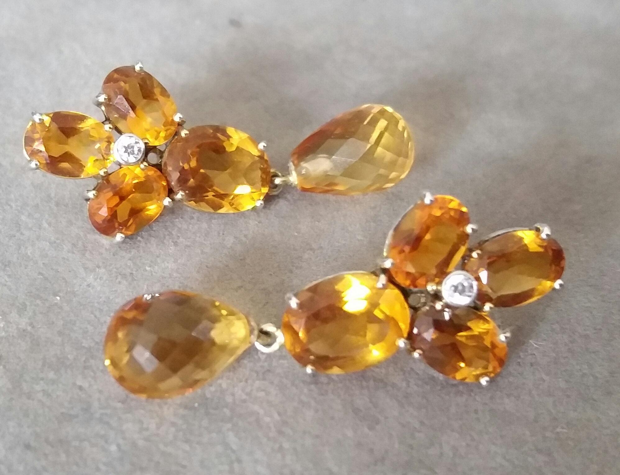 Faceted Cognac Citrines Gold Diamonds Faceted Pear Shape Citrine Drops Earrings For Sale 5