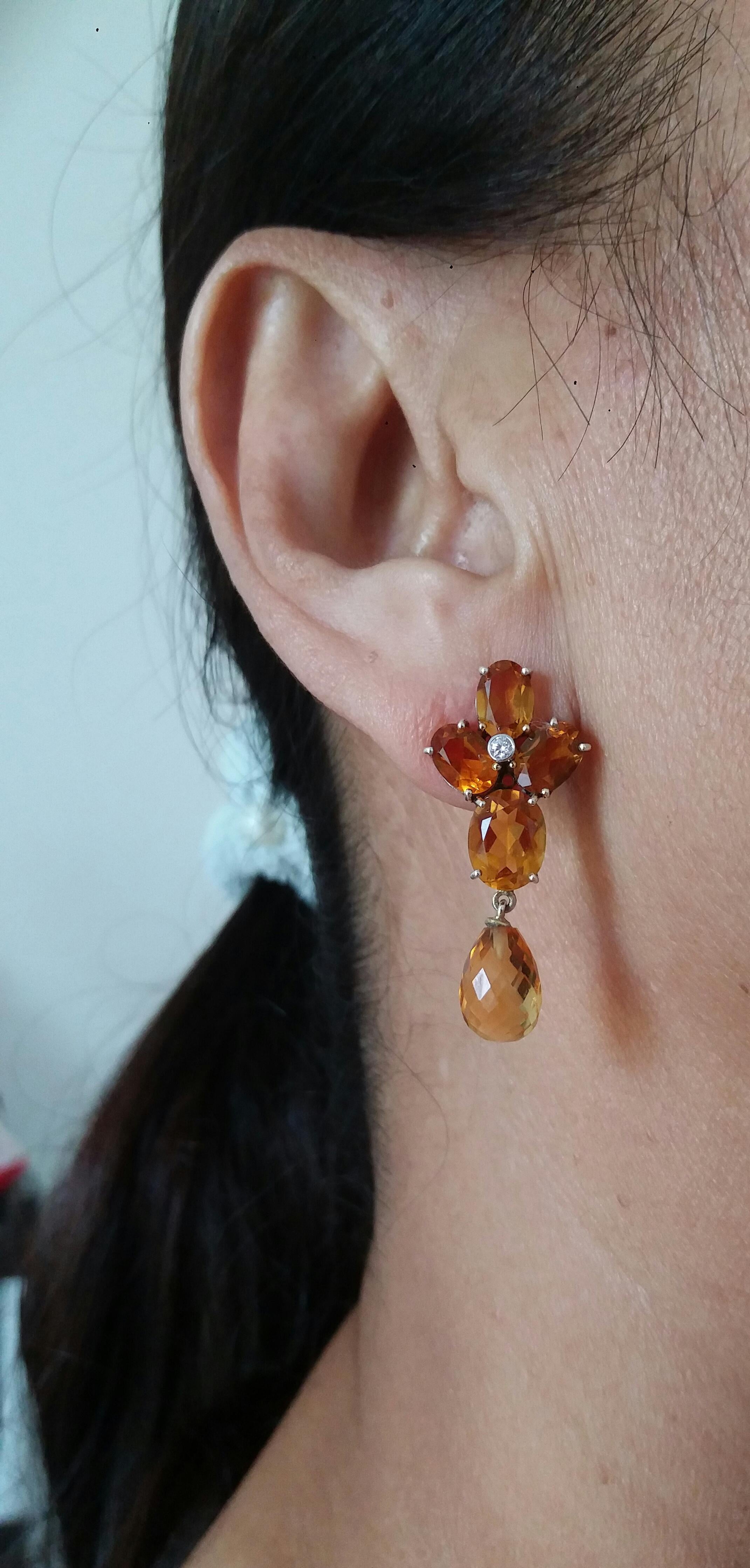 Faceted Cognac Citrines Gold Diamonds Faceted Pear Shape Citrine Drops Earrings For Sale 6