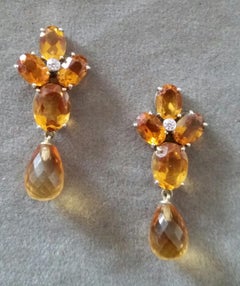 Faceted Cognac Citrines Gold Diamonds Faceted Pear Shape Citrine Drops Earrings