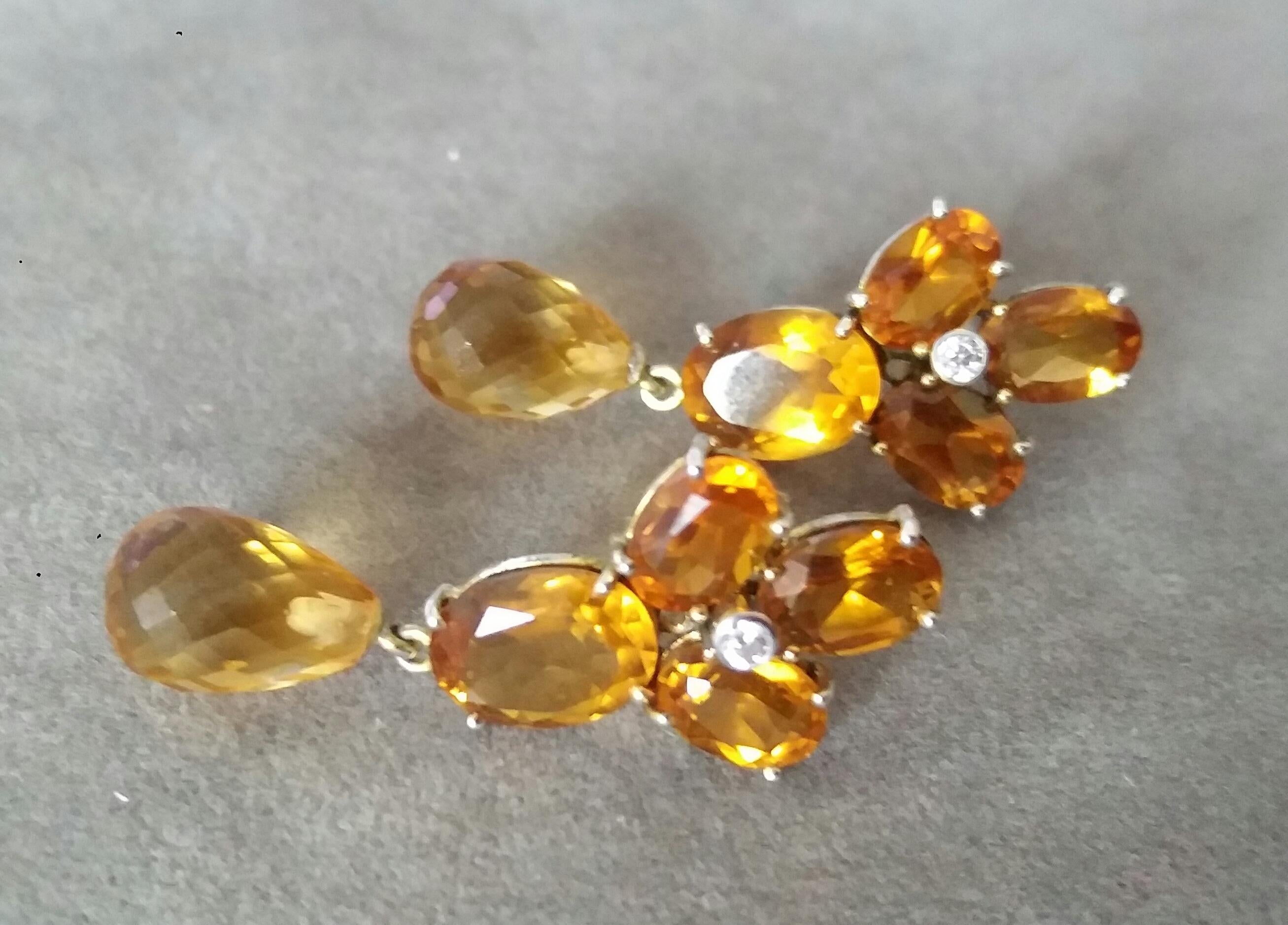 Mixed Cut Faceted Cognac Citrines Gold Diamonds Faceted Pear Shape Citrine Drops Earrings For Sale