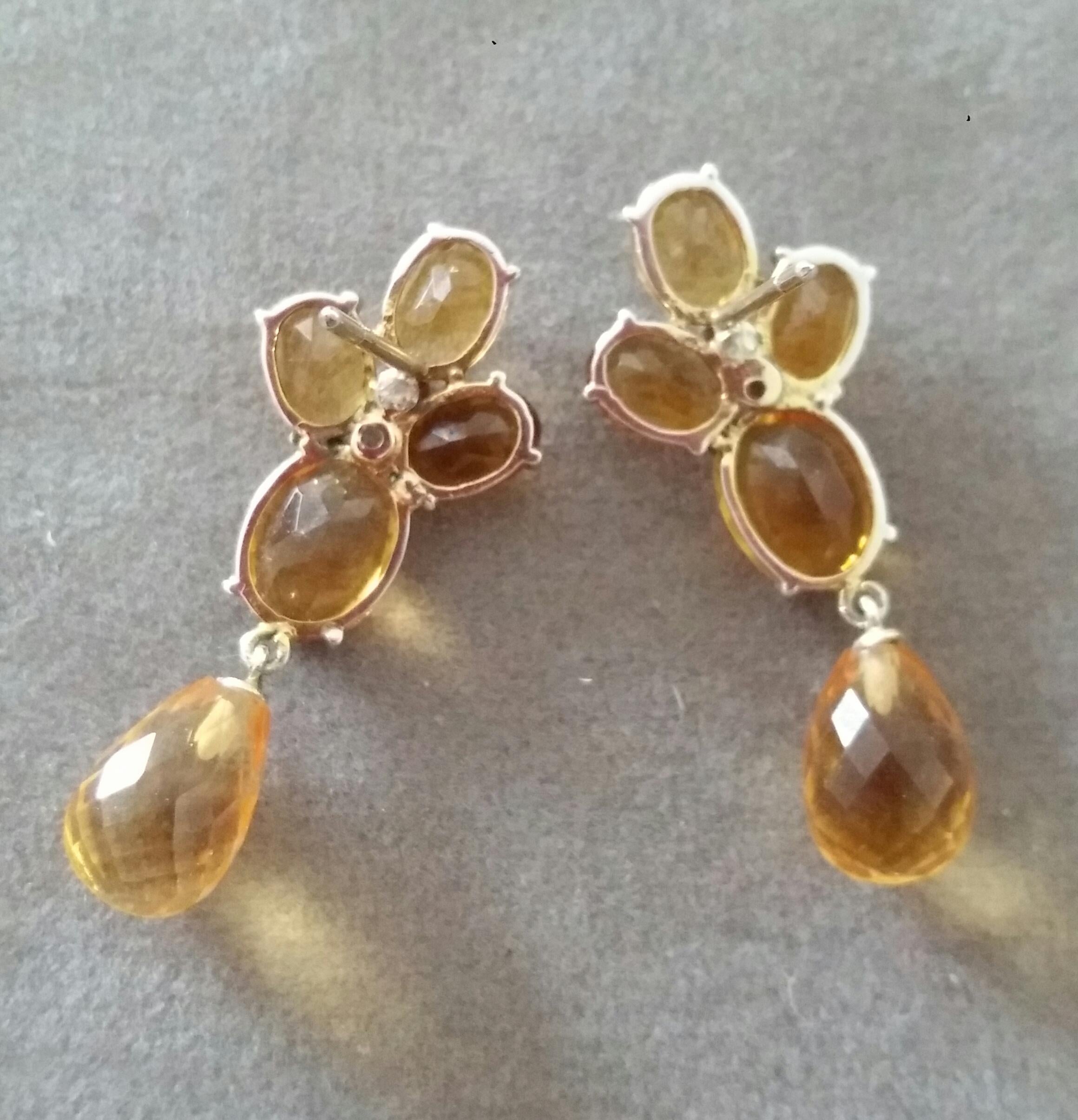 Faceted Cognac Citrines Gold Diamonds Faceted Pear Shape Citrine Drops Earrings In Good Condition For Sale In Bangkok, TH