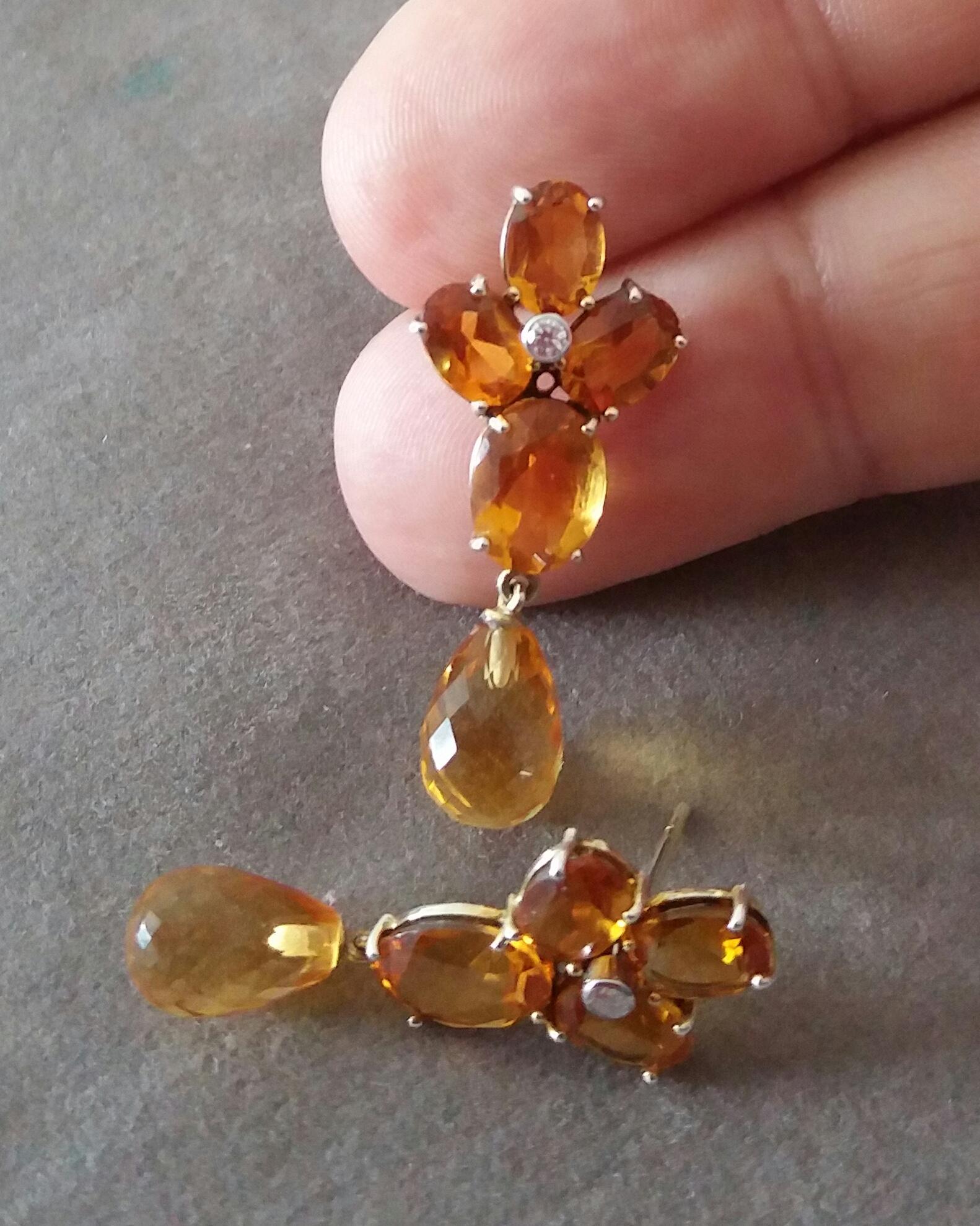 Women's Faceted Cognac Citrines Gold Diamonds Faceted Pear Shape Citrine Drops Earrings For Sale