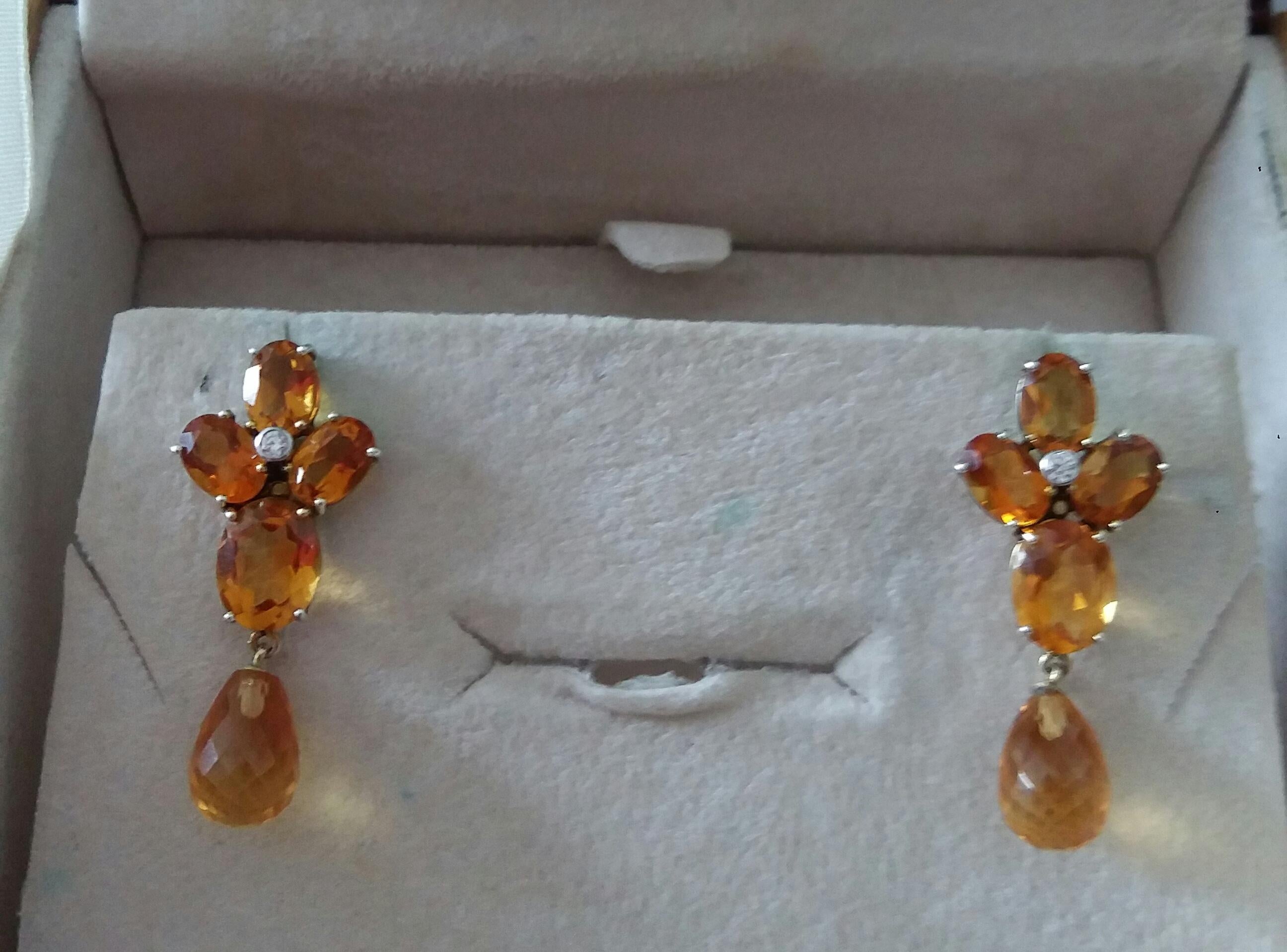 Faceted Cognac Citrines Gold Diamonds Faceted Pear Shape Citrine Drops Earrings For Sale 1
