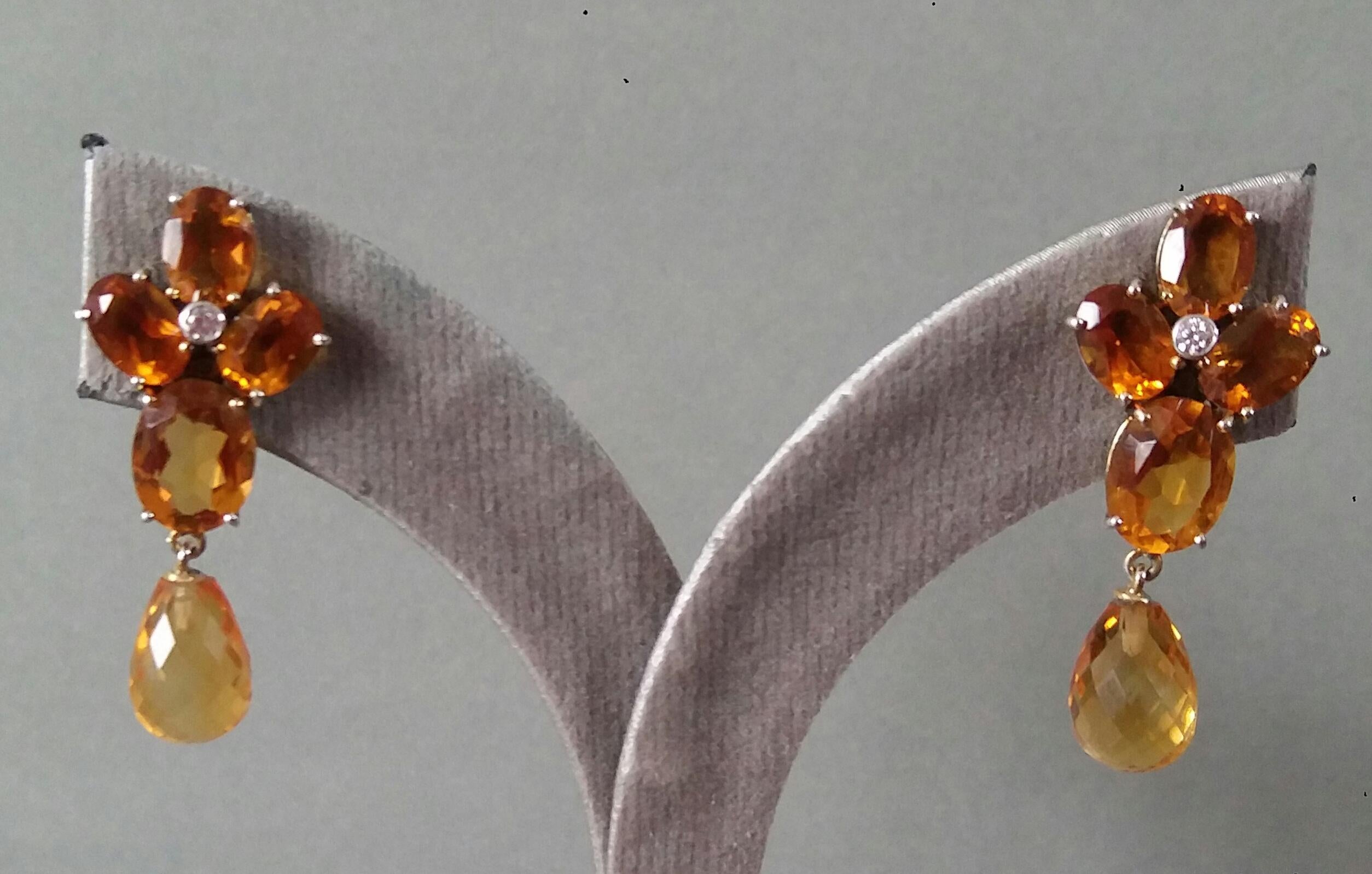 Faceted Cognac Citrines Gold Diamonds Faceted Pear Shape Citrine Drops Earrings For Sale 3