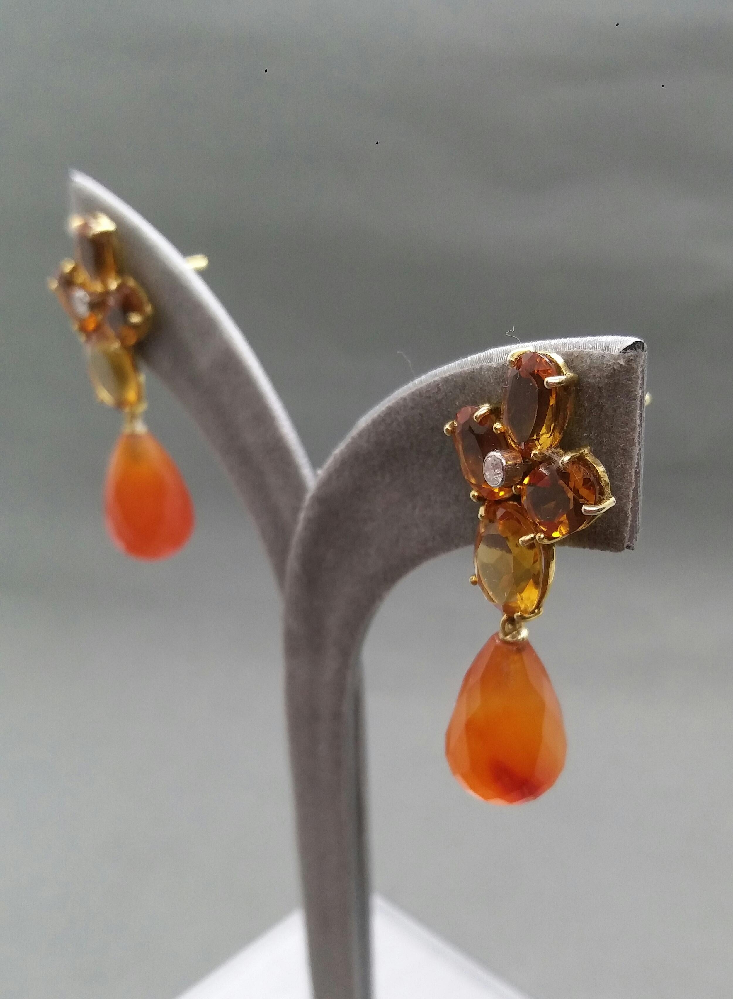 Faceted Cognac Citrines Yellow Gold Diamonds Faceted Carnelian Drops Earrings For Sale 4