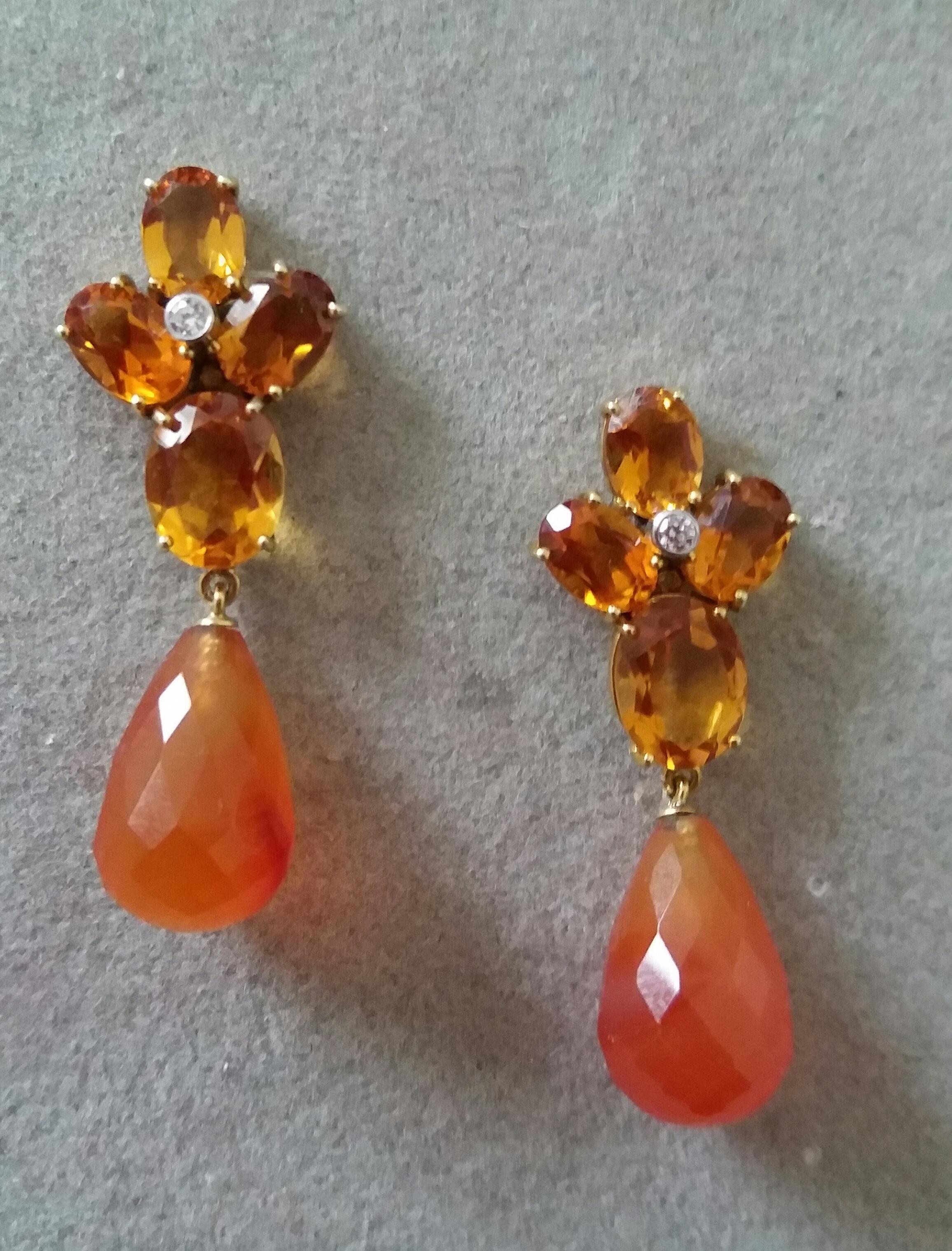Contemporary Faceted Cognac Citrines Yellow Gold Diamonds Faceted Carnelian Drops Earrings For Sale