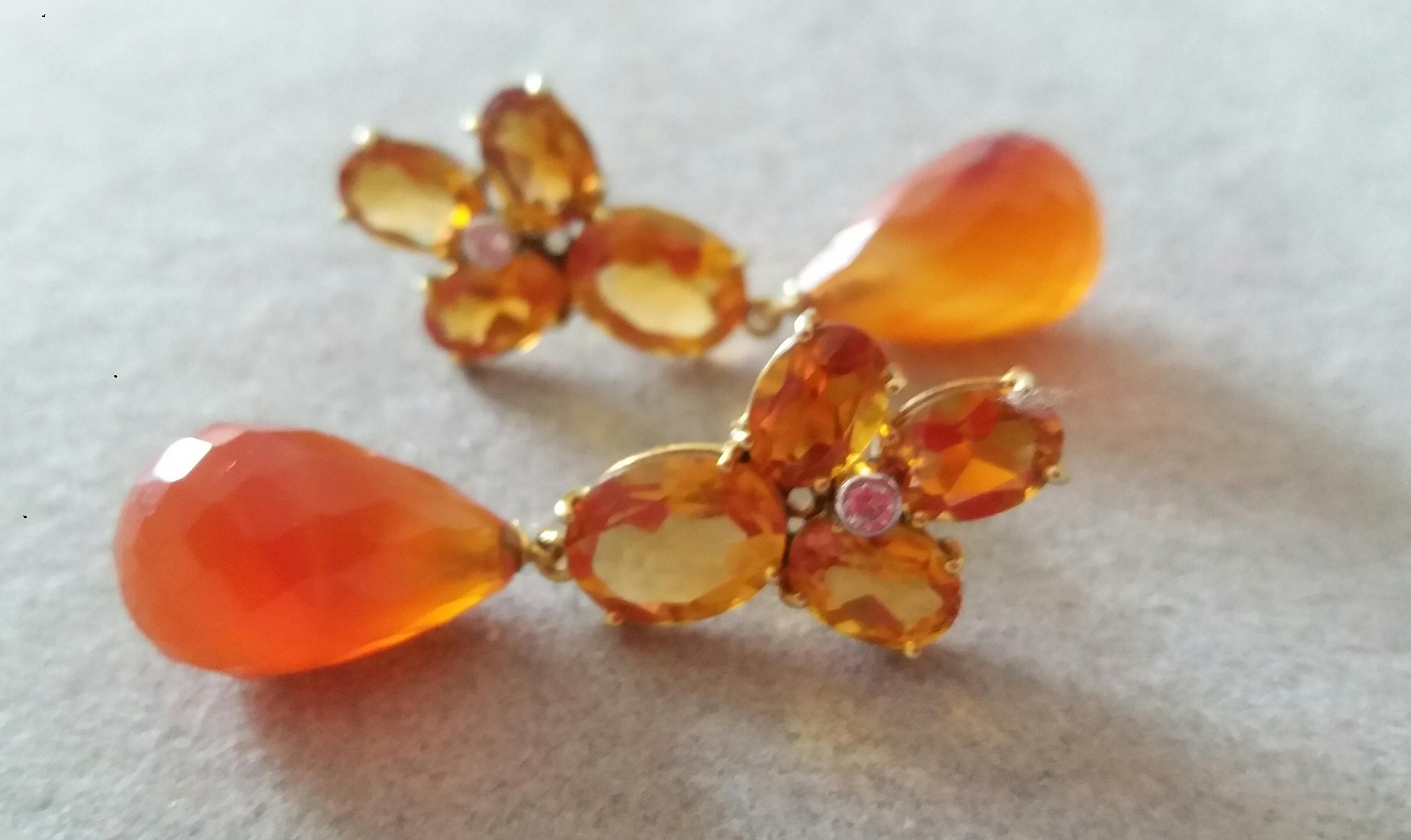 Faceted Cognac Citrines Yellow Gold Diamonds Faceted Carnelian Drops Earrings In Good Condition For Sale In Bangkok, TH