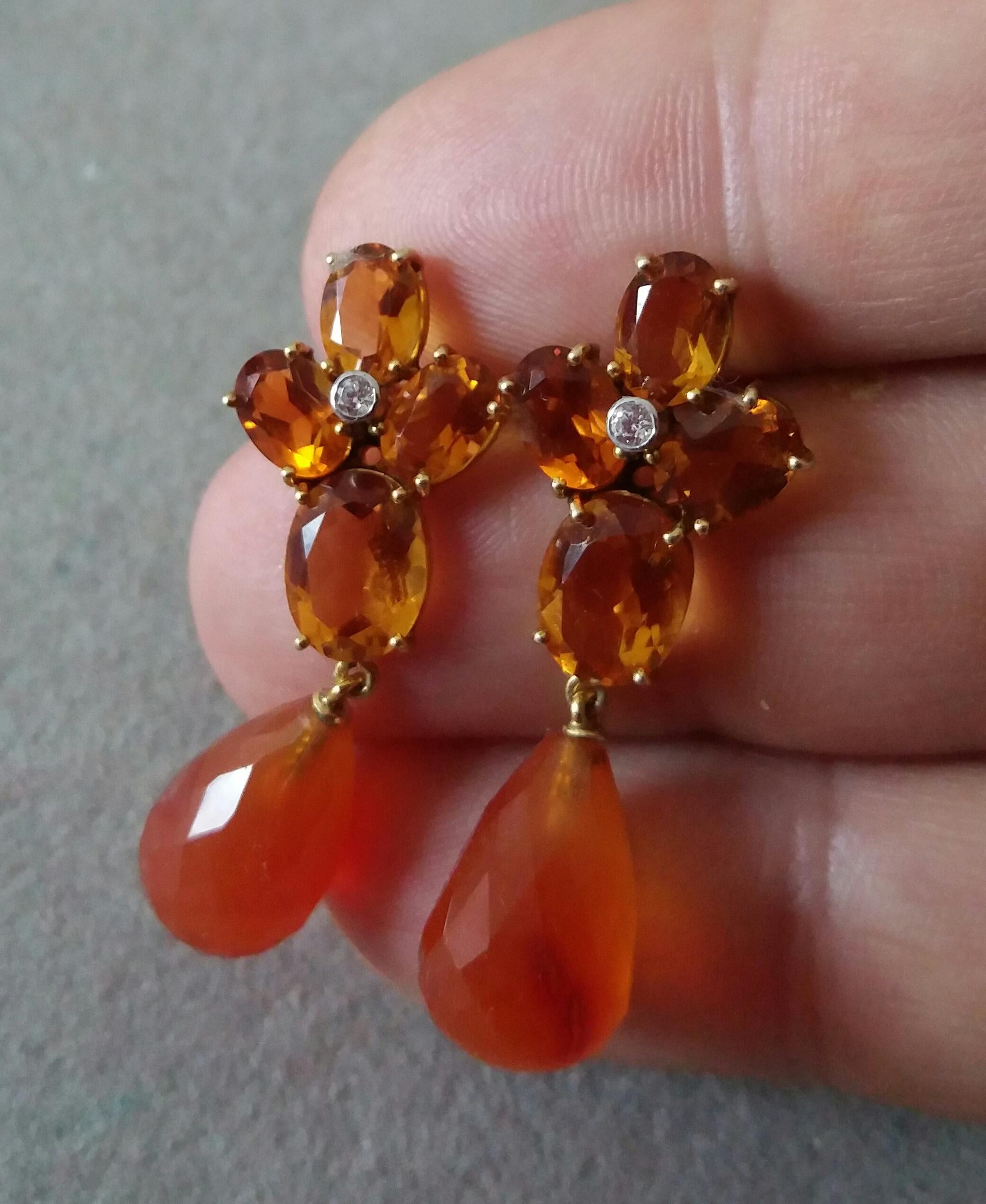 Faceted Cognac Citrines Yellow Gold Diamonds Faceted Carnelian Drops Earrings For Sale 1
