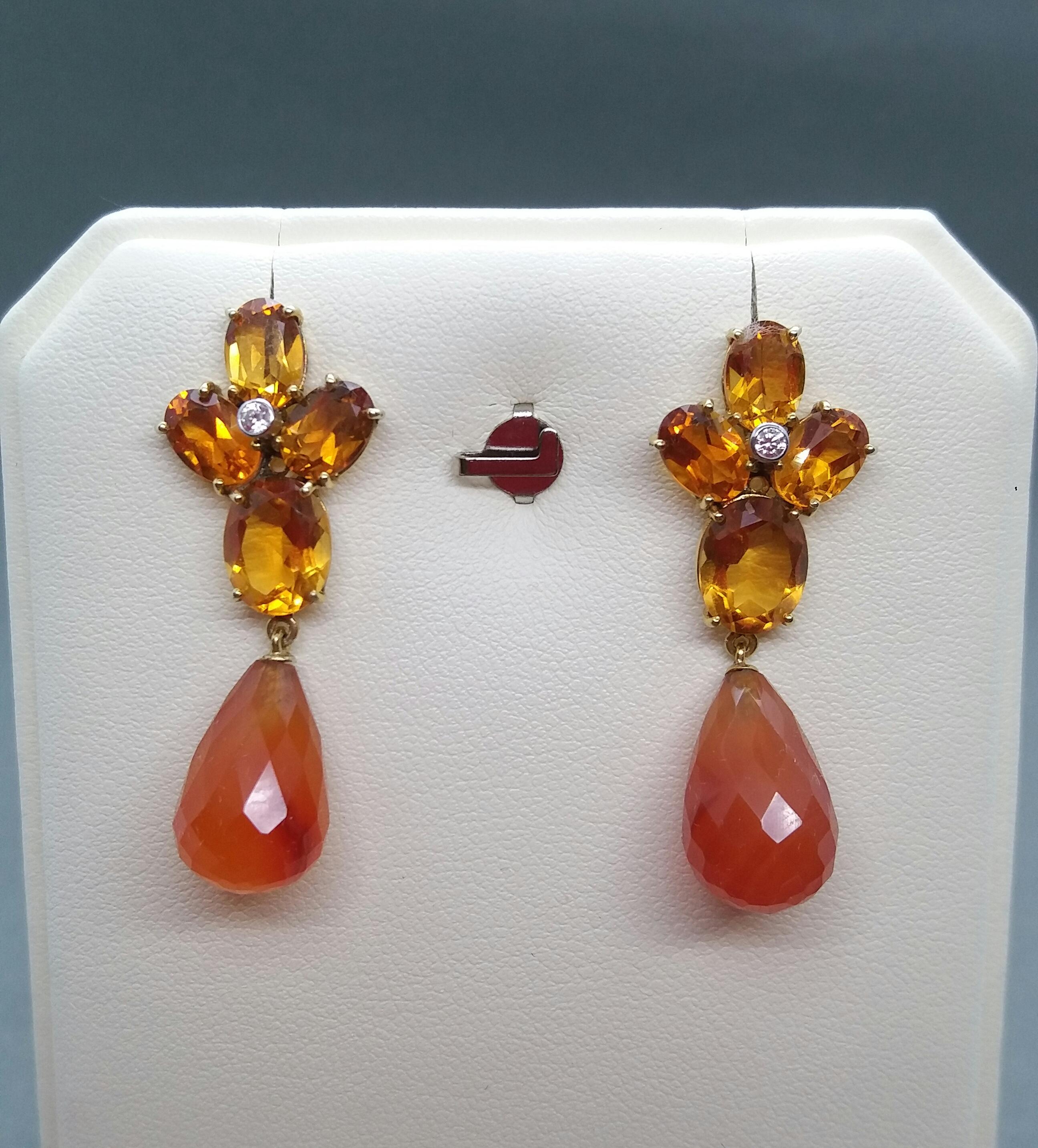 Faceted Cognac Citrines Yellow Gold Diamonds Faceted Carnelian Drops Earrings 2