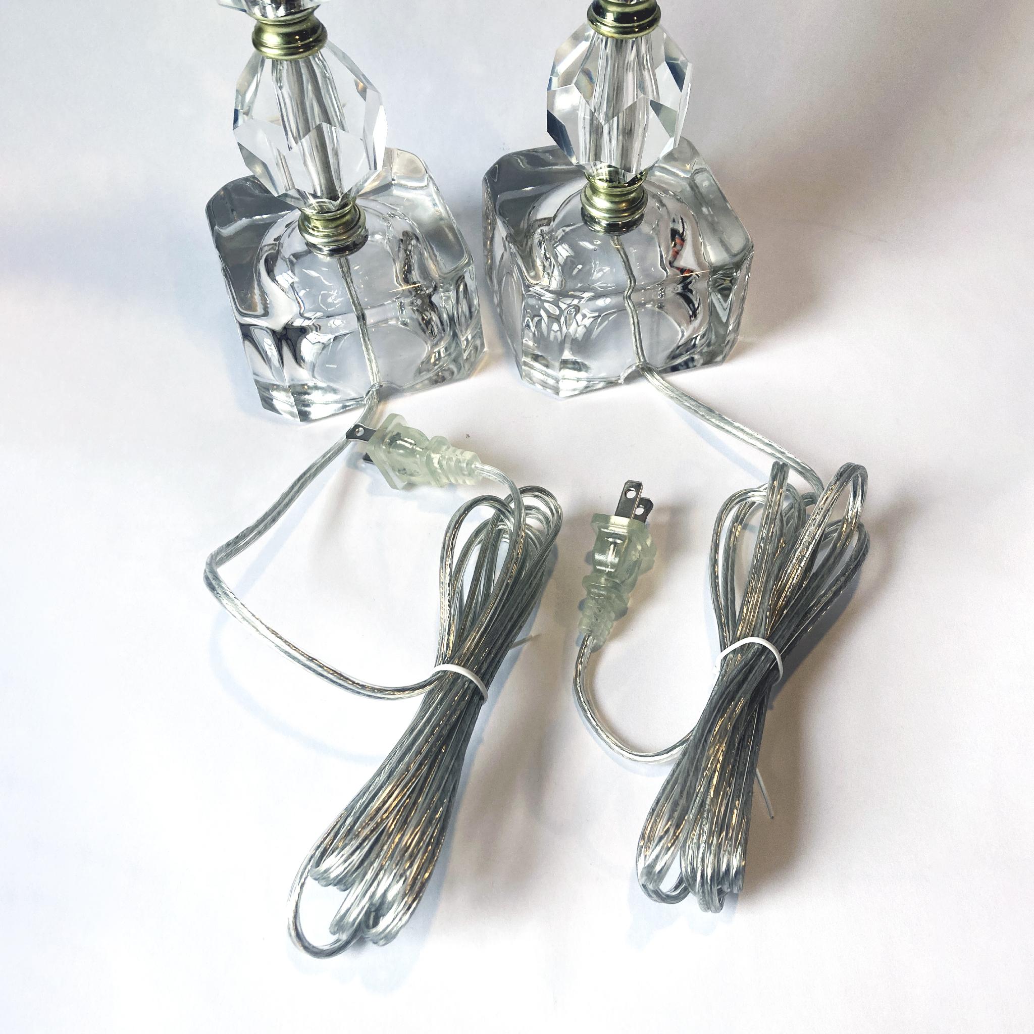 Hand-Crafted Faceted Crystal and Glass Lamp Pair, 1950s, Newly Rewired For Sale