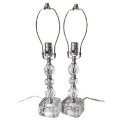 Faceted Crystal and Glass Lamp Pair, 1950s, Newly Rewired