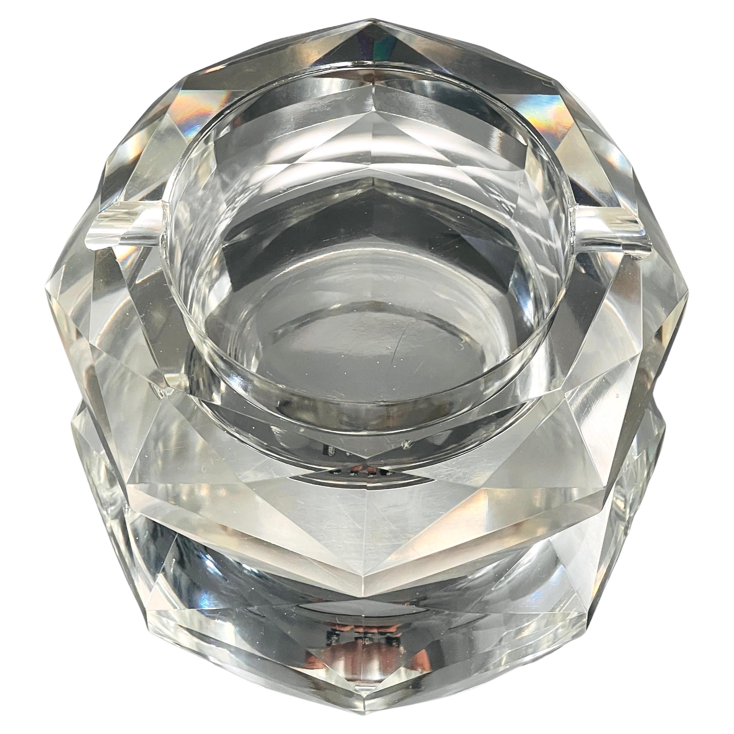 Faceted Crystal Ashtray with Diamond Prism Design, France, c. 1960s For Sale