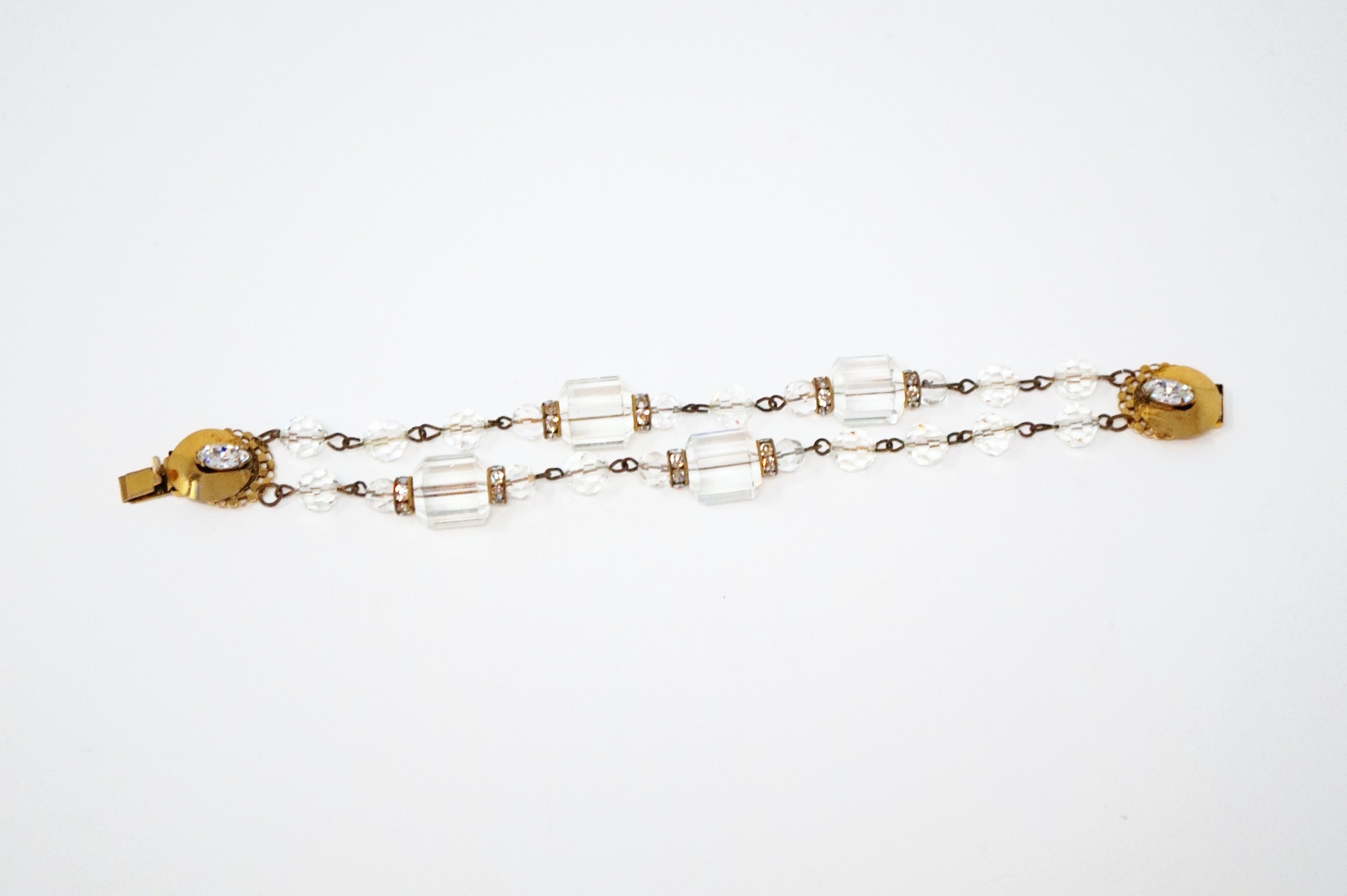 Modern Faceted Crystal Beaded Double Strand Bracelet by Freirich, Signed, circa 1960s