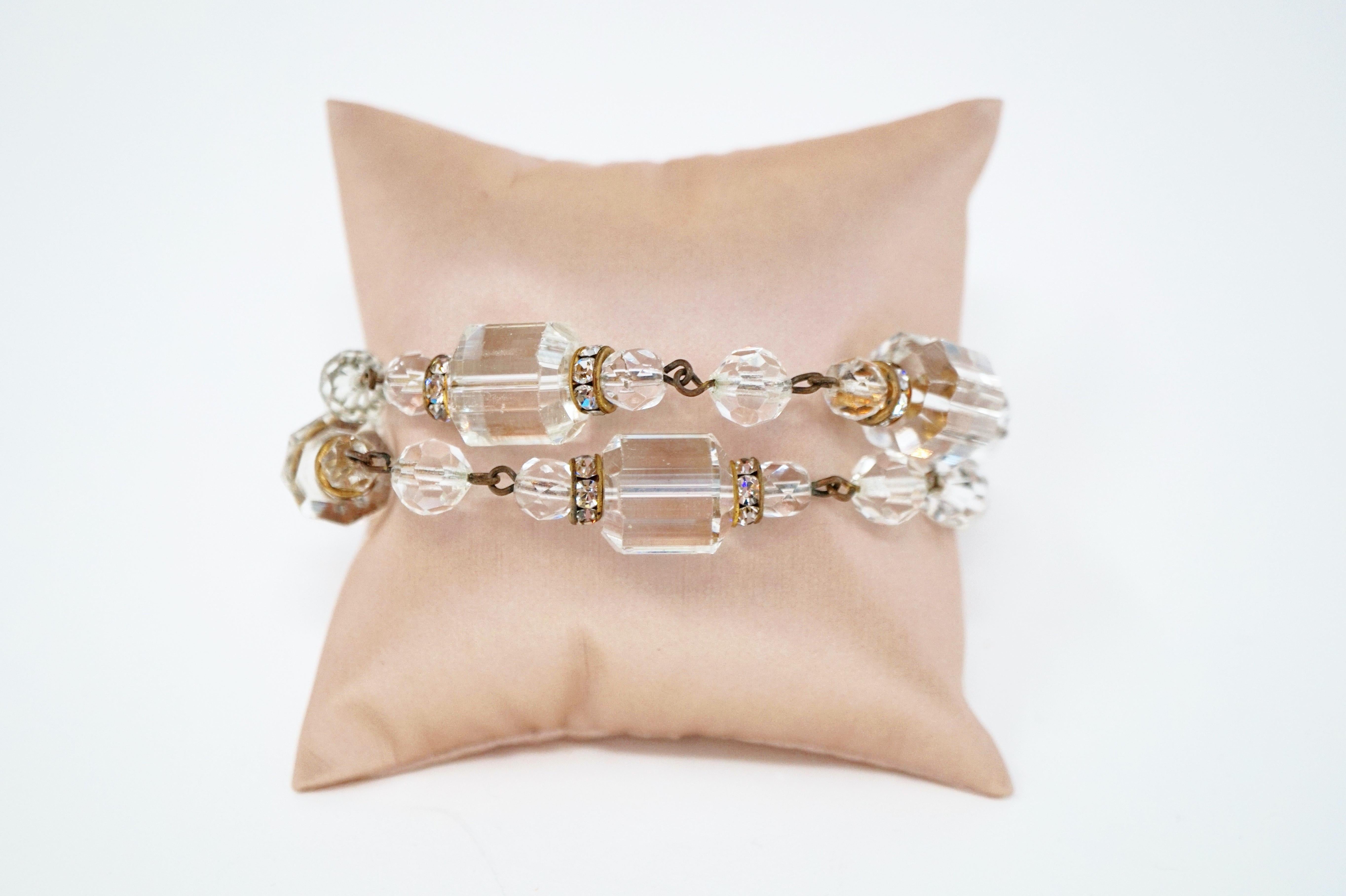 Faceted Crystal Beaded Double Strand Bracelet by Freirich, Signed, circa 1960s In Good Condition In McKinney, TX