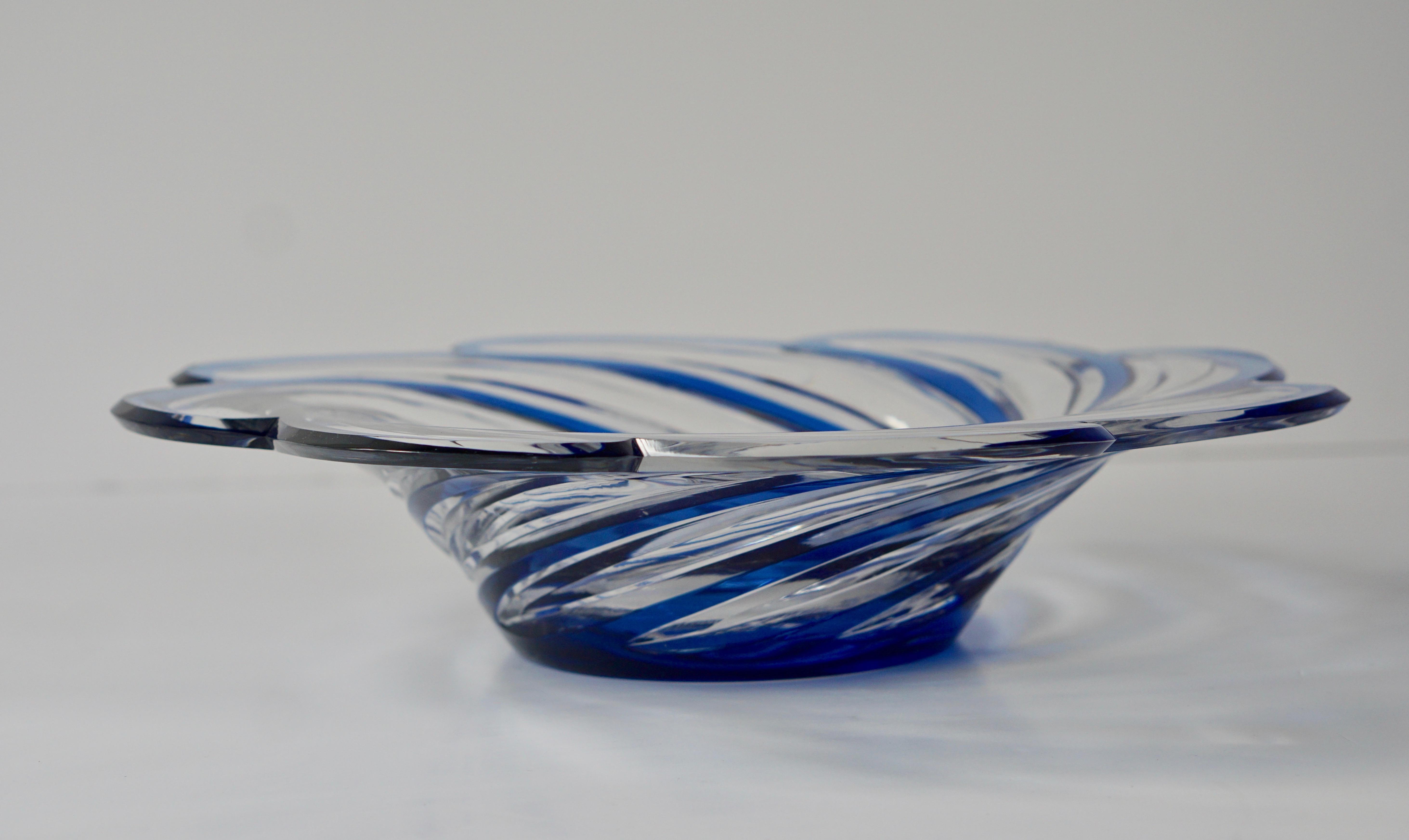 Faceted Crystal Bowl with Sapphire Blue Color, 20th Century 2