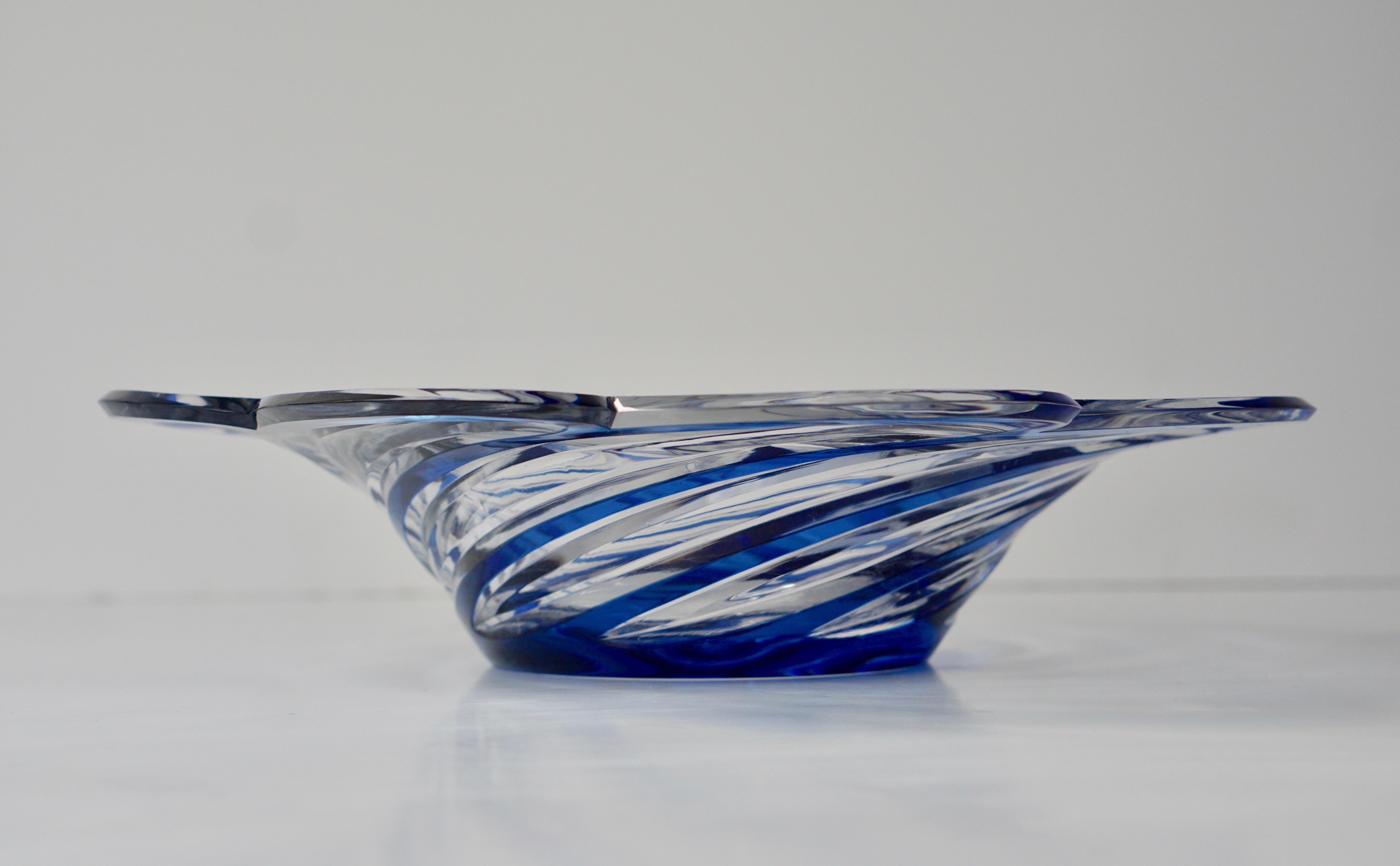 Faceted Crystal Bowl with Sapphire Blue Color, 20th Century 3