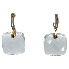 Faceted Crystal Diamond Huggie Hoop 14 Karat Yellow Gold Drop Earrings 
