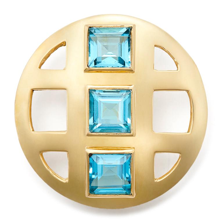 Susan Lister Locke Faceted Topaz Lattice Earrings set in 18K Gold, London Blue In New Condition For Sale In Nantucket, MA