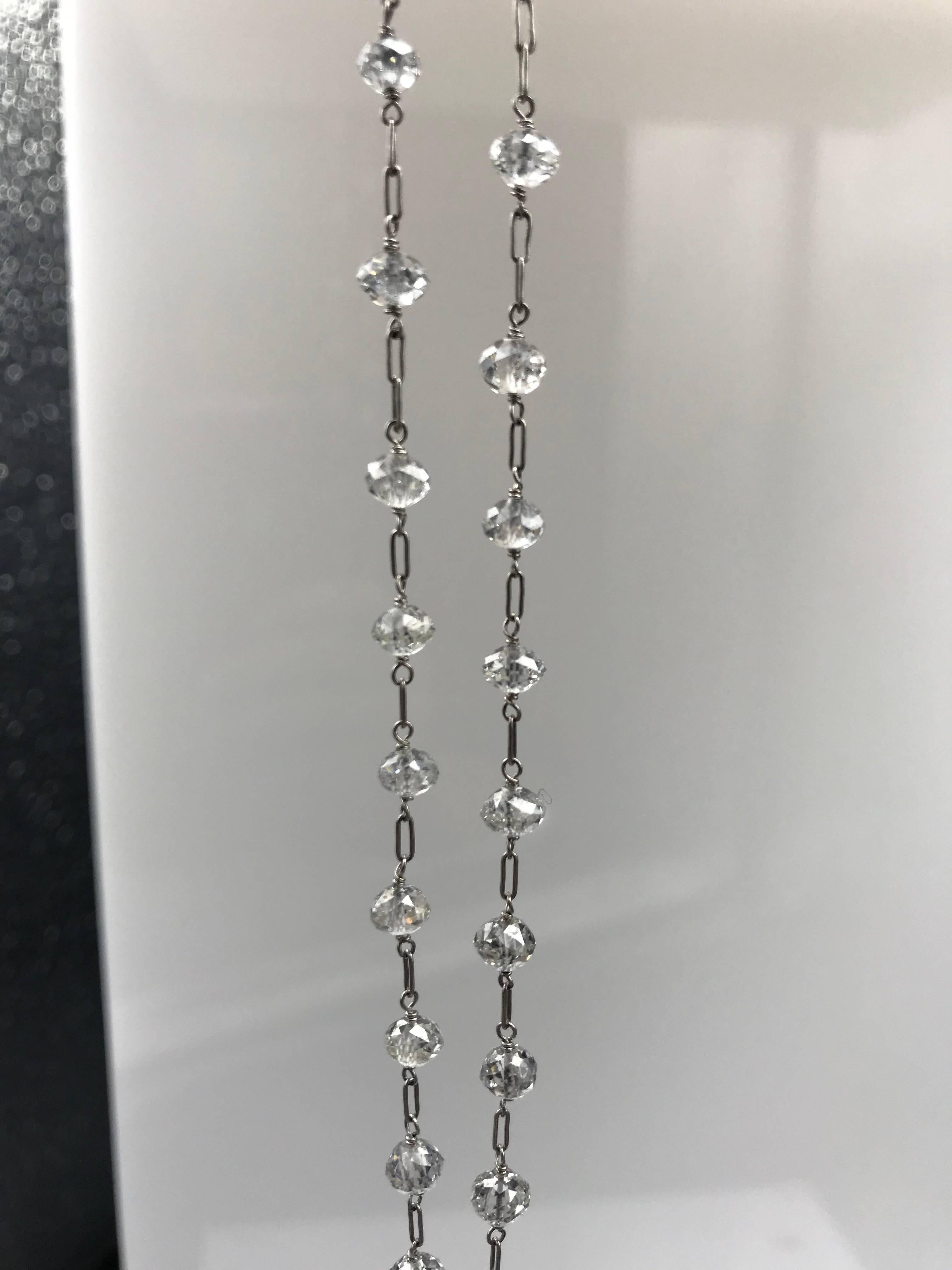 35 Carats Diamond Beads Facetted Platinum Chain Necklace For Sale 2