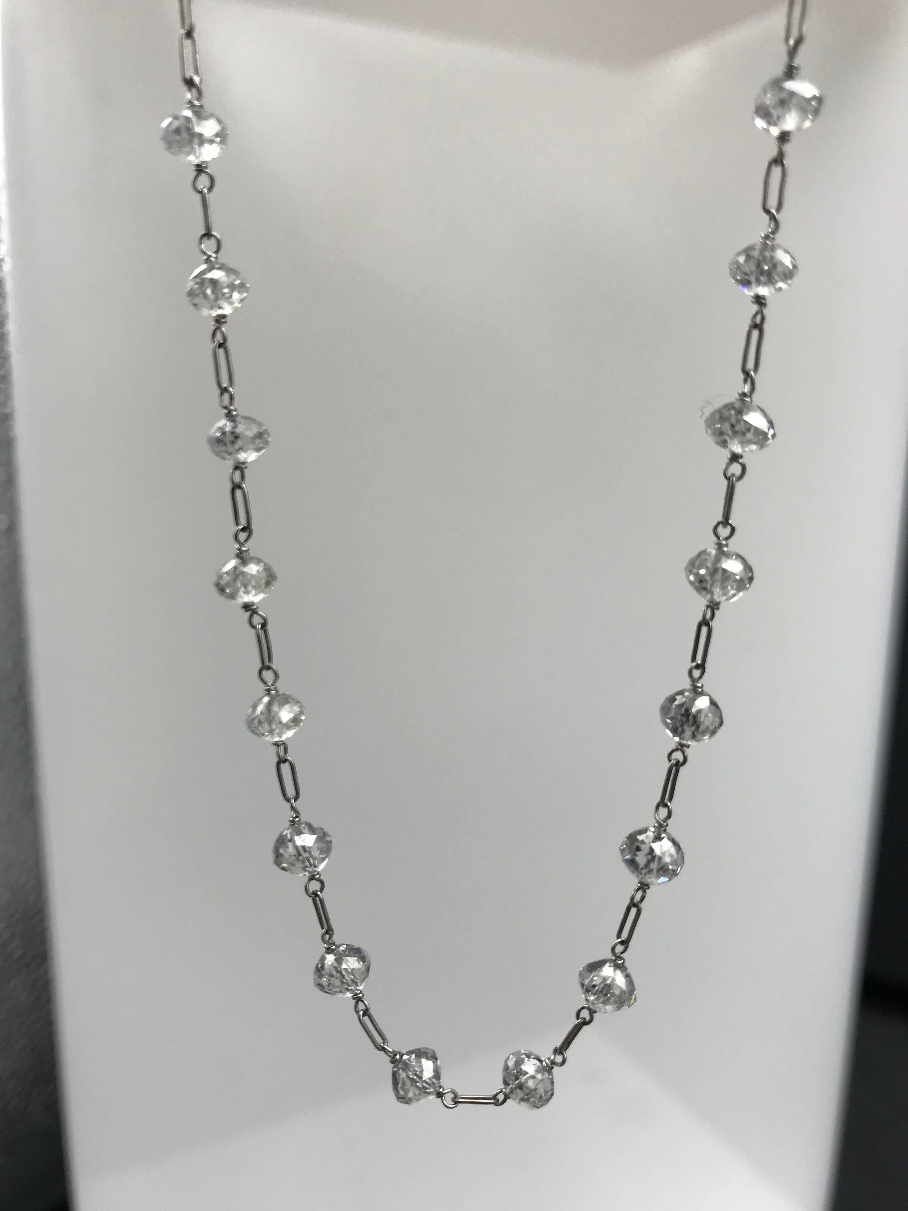 35 Carats Diamond Beads Facetted Platinum Chain Necklace For Sale 3