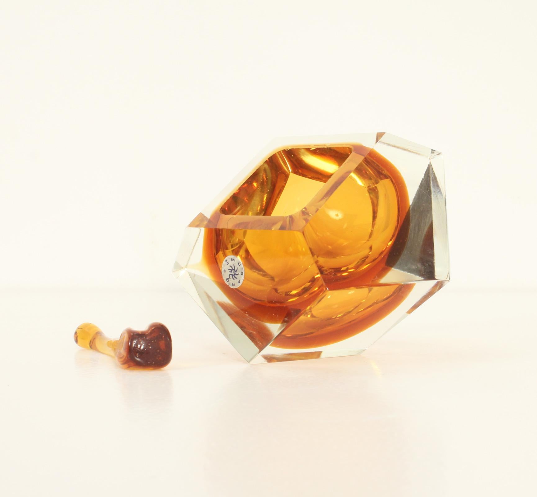Facettierter Murano-Aschenbecher mit Diamanten von Flavio Poli, Italien im Angebot 2