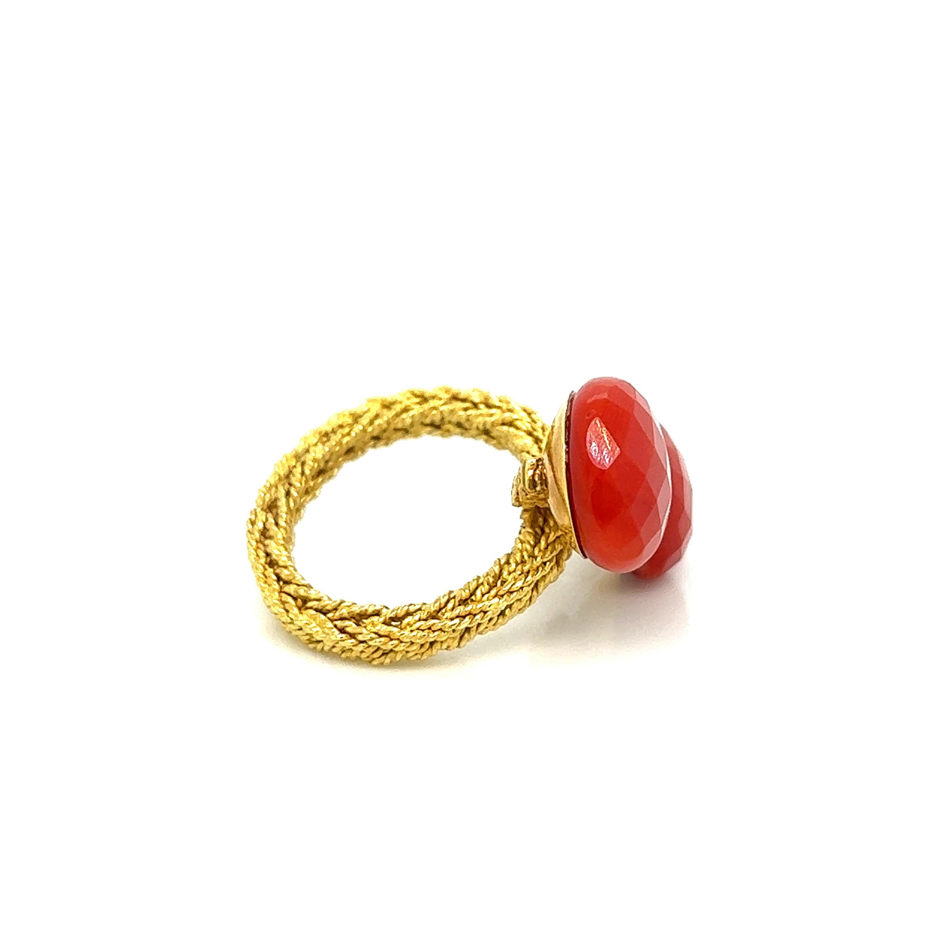 Faceted Double Coral Gold Ring  In Excellent Condition For Sale In New York, NY