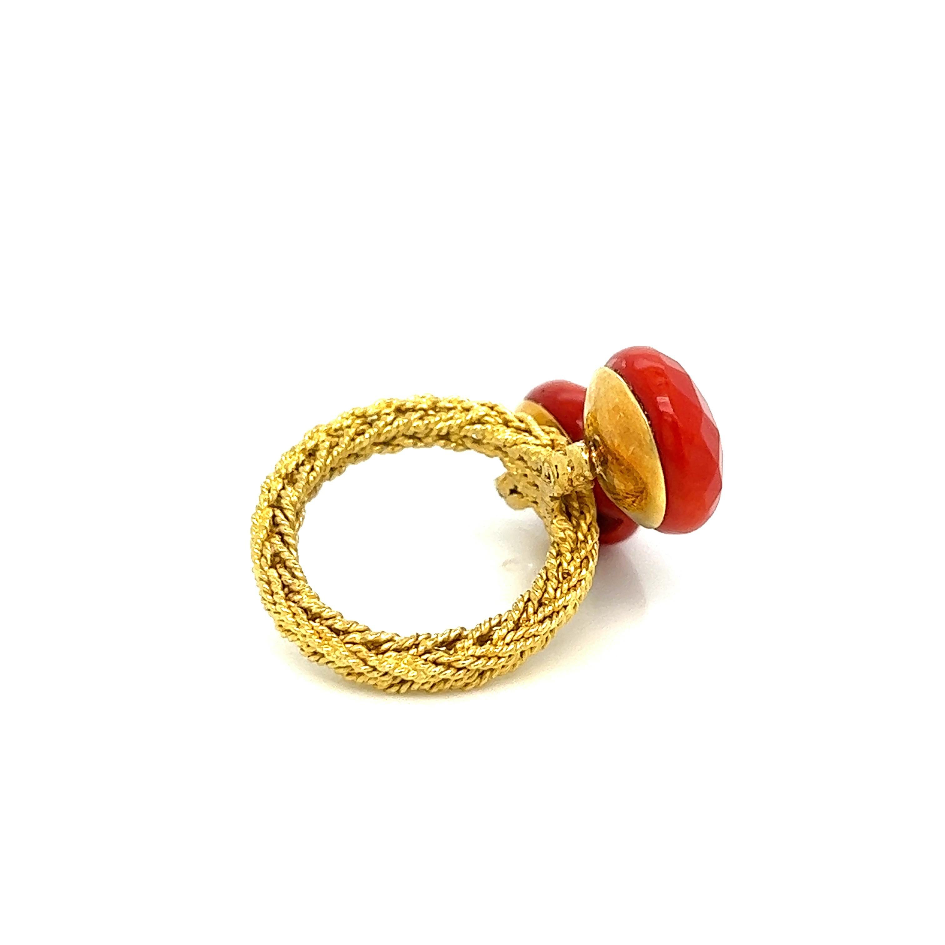 Women's Faceted Double Coral Gold Ring  For Sale